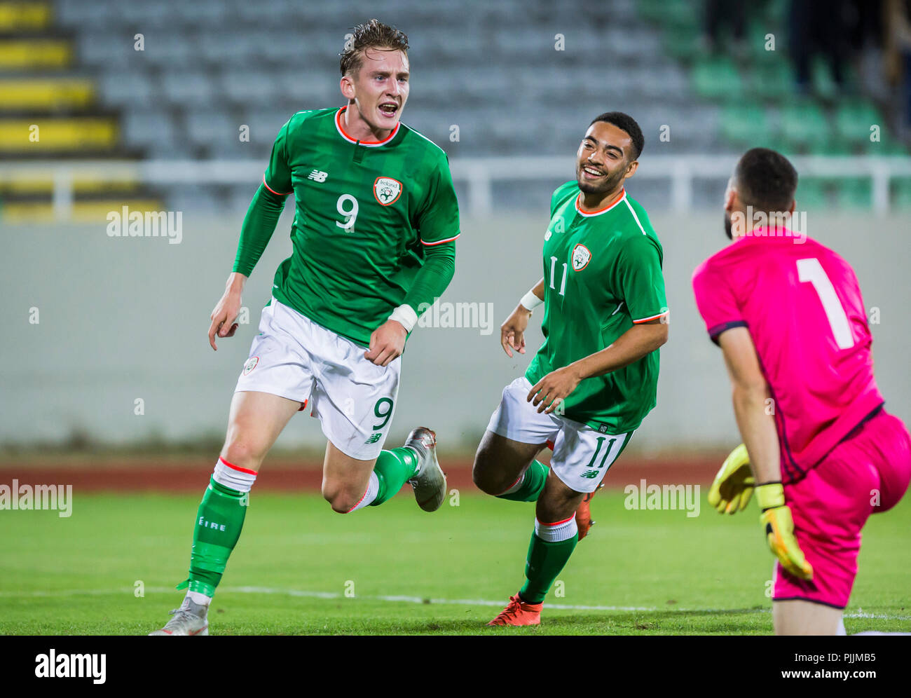 Mitrovica, Kosovo. 7. September 2018. Ronan Curtis von der Republik Irland feiert sein Ziel zählen für 1-1 in der 82. Minute Credit: Nikola Krstic/Alamy leben Nachrichten Stockfoto