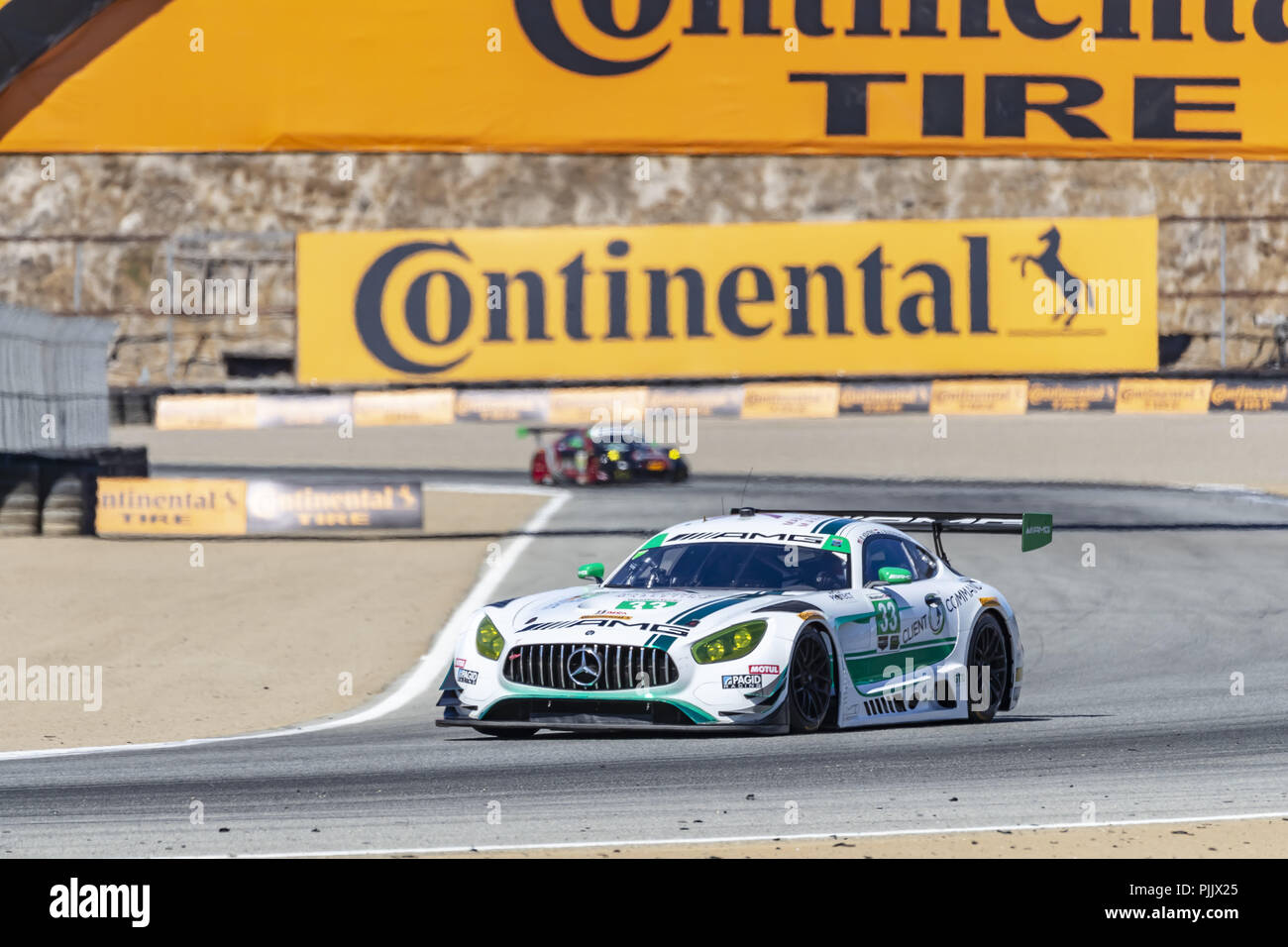 Salinas, Kalifornien, USA. 7. Sep 2018. Die Mercedes-AMG Team Riley Motorsport Mercedes-AMG GT3 Auto Praxis für den America's Reifen 250 an WeatherTech Raceway Laguna Seca in Salinas, Kalifornien. Quelle: Walter G Arce Sr Asp Inc/ASP/ZUMA Draht/Alamy leben Nachrichten Stockfoto