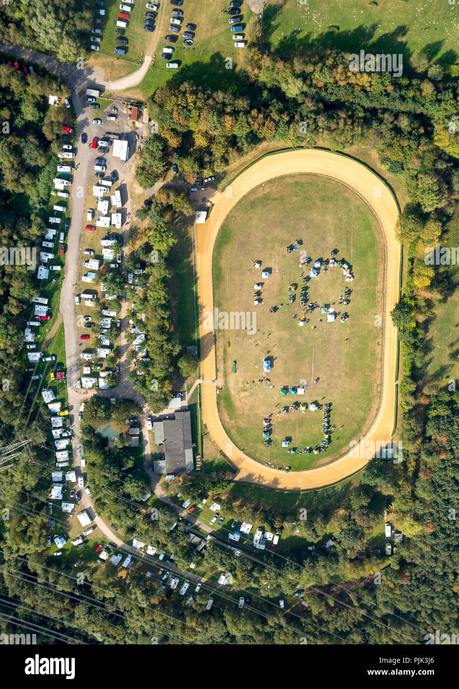 Luftaufnahme, Greyhound Race Track, Wiedehopfstraße Emscherbruch, Gelsenkirchen, Ruhrgebiet, Stockfoto