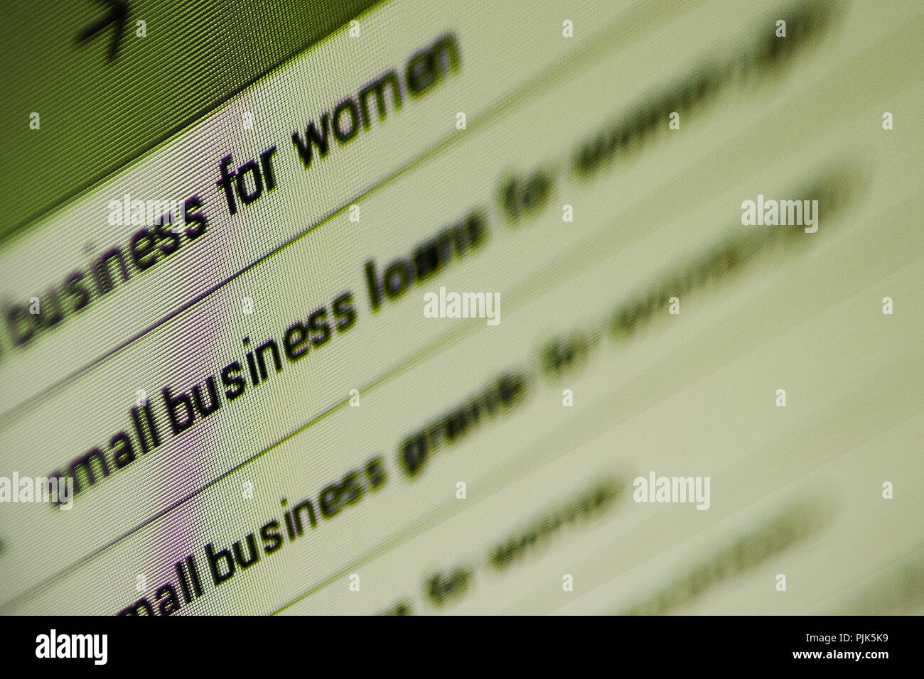 Ein Screenshot zeigt der Titel mall Business für Frauen" in eine Internet-Suchmaschine. Stockfoto