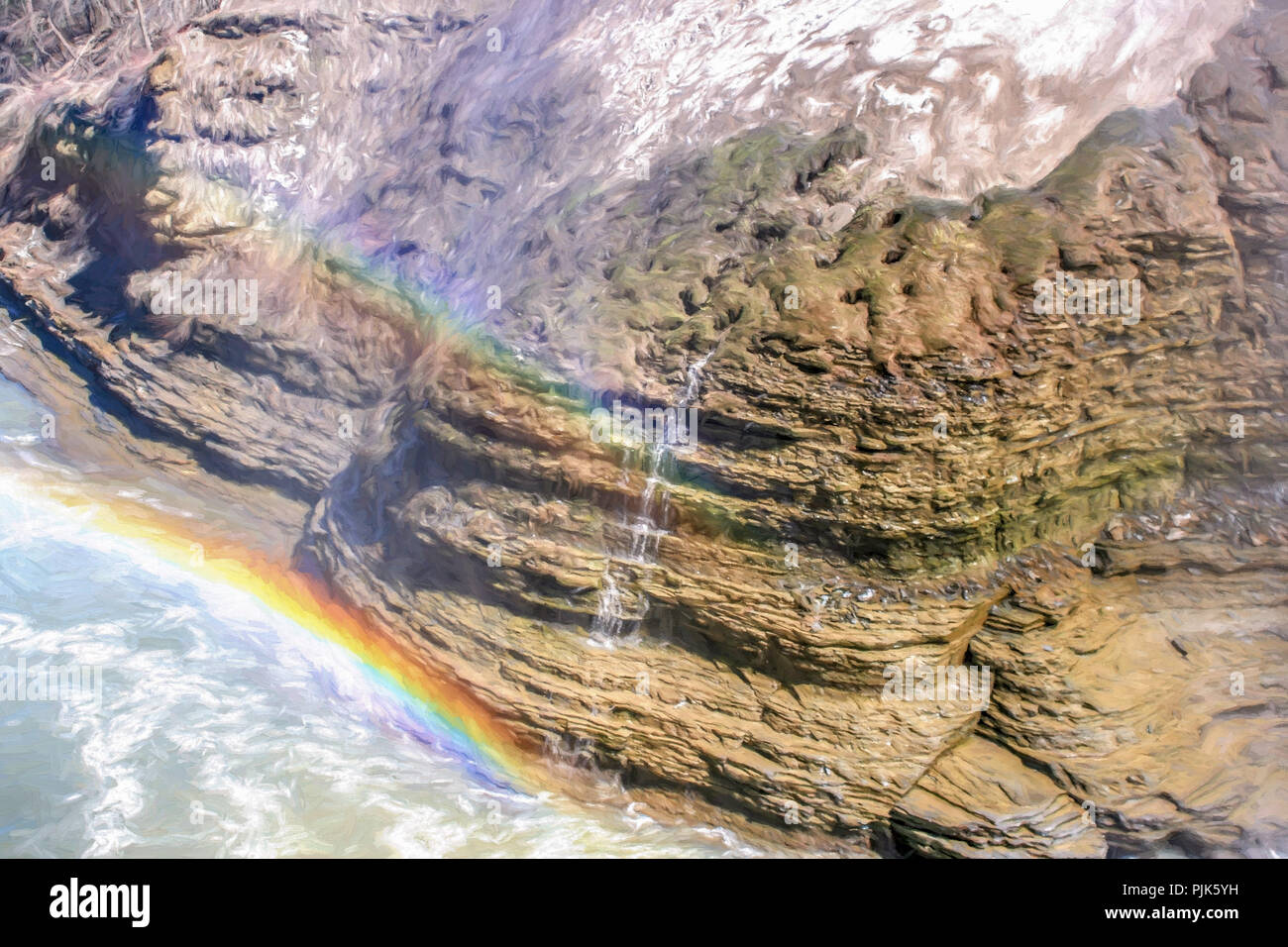 Digital Ölmalerei - doppelter Regenbogen über Fluss Stockfoto