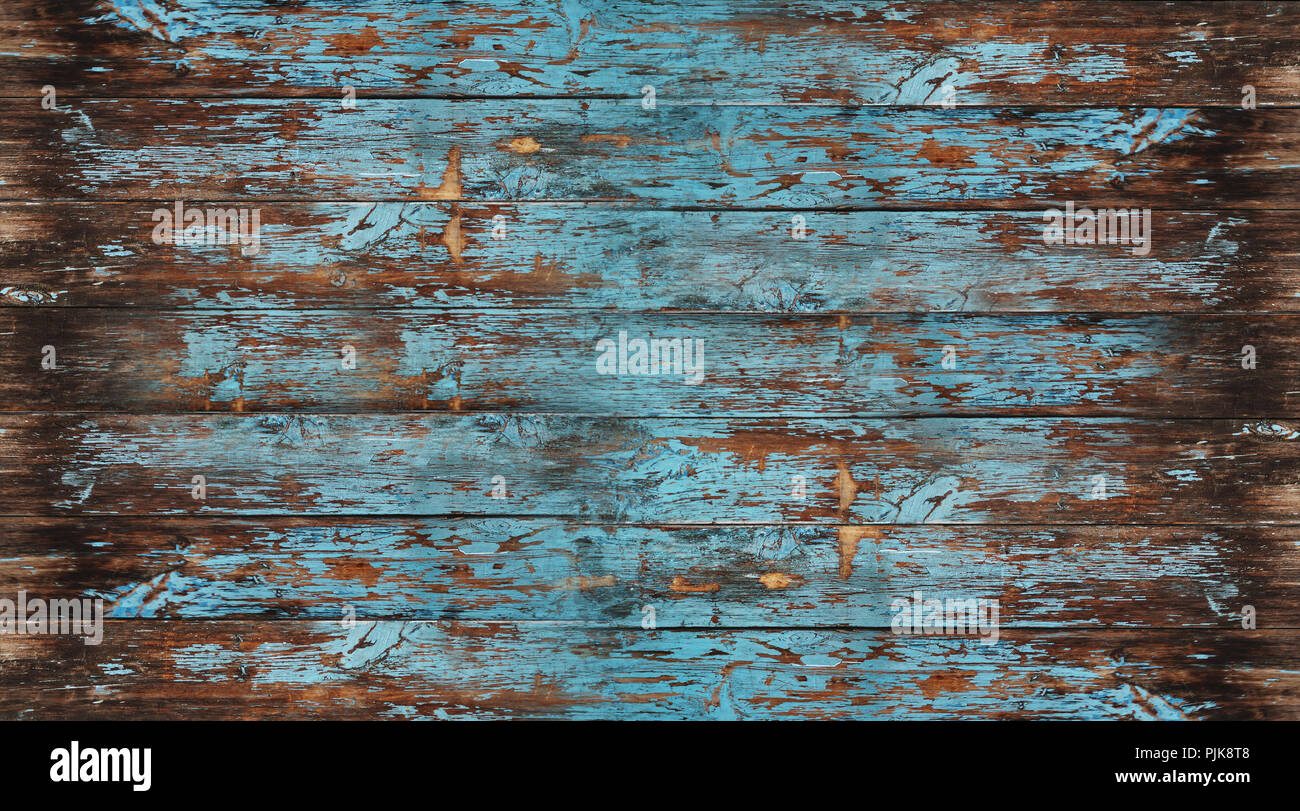 Holz Textur, Peeling blau lackiert Holz für Hintergrund Stockfoto