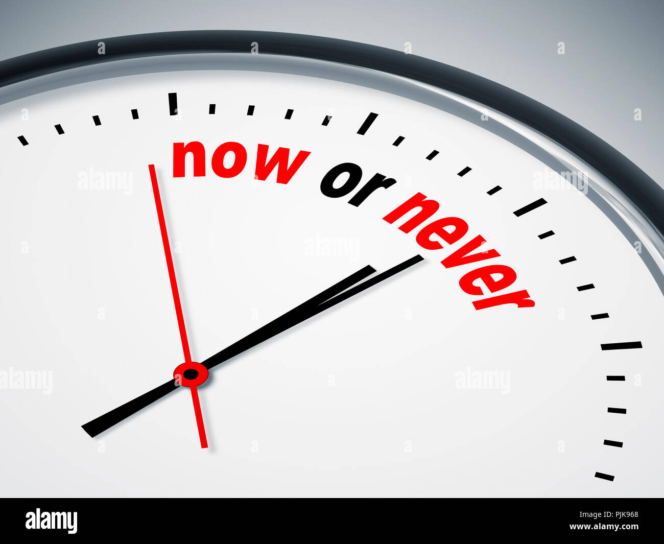 Ein Bild einer schönen Uhr mit jetzt oder nie Stockfoto