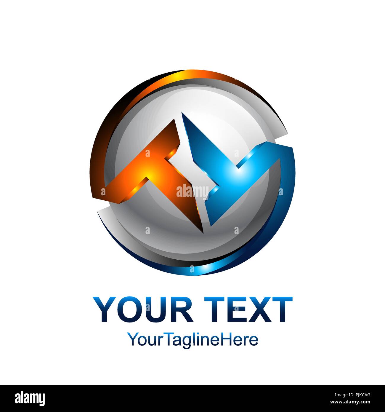 Initial TT logo Vorlage farbig Silber blau orange Kreis Kugel Design für Business und Unternehmen Identität Stock Vektor
