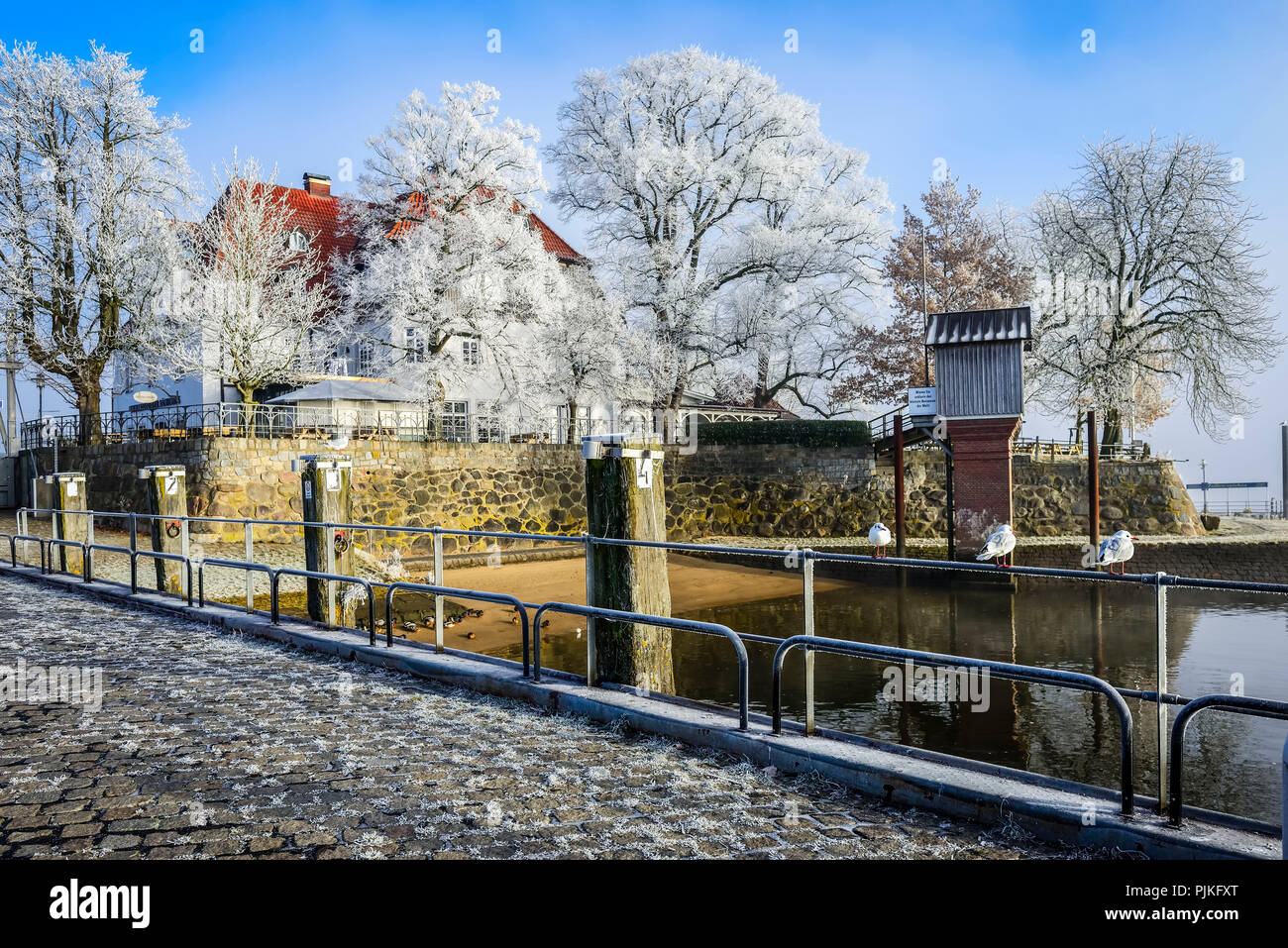 Deutschland, Hamburg, Kirchwerder, Zollenspieker Fähre - Haus an der Elbe Stockfoto