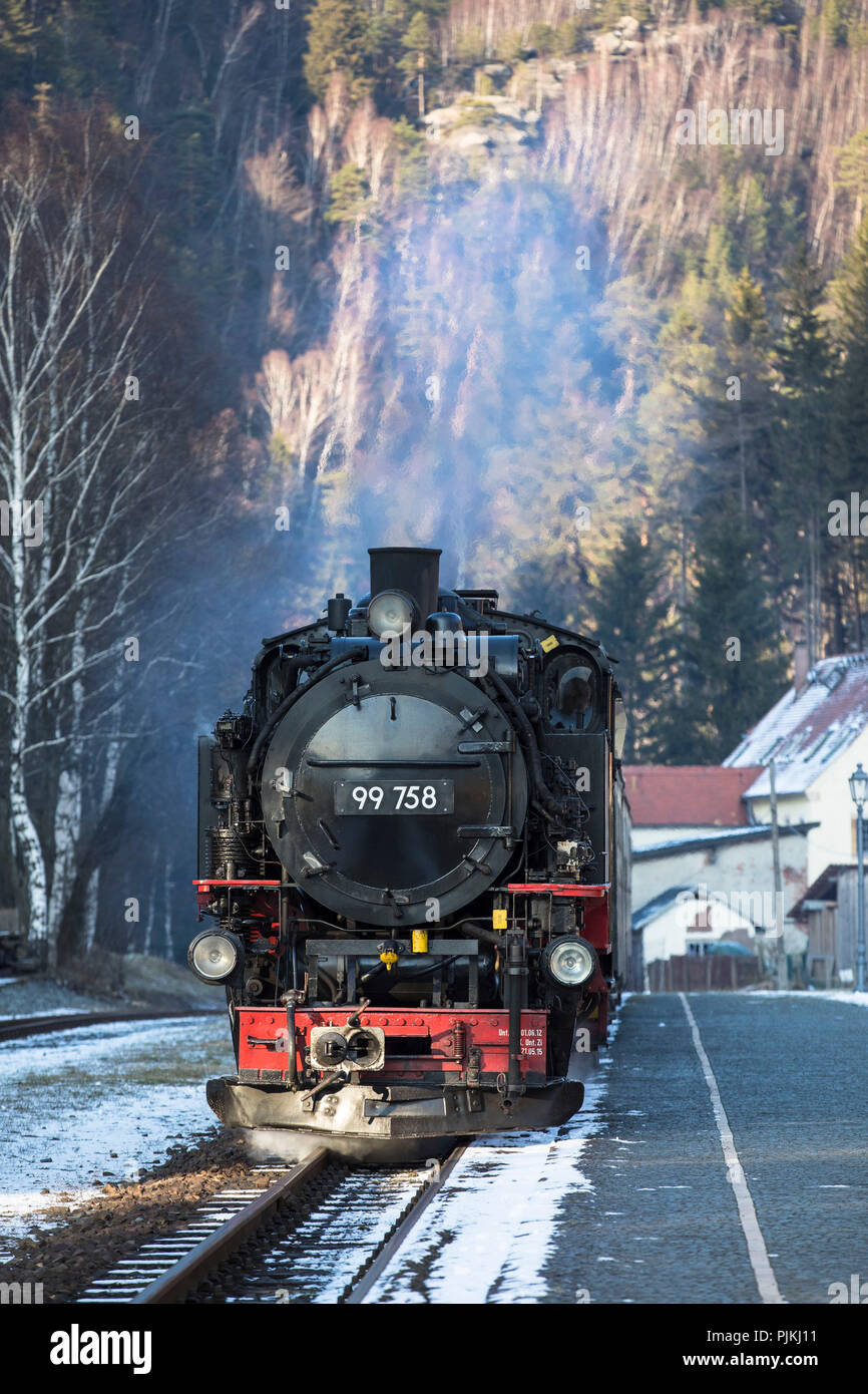 Deutschland, Sachsen, Oberlausitz, Oybin, Dampflokomotive Stockfoto