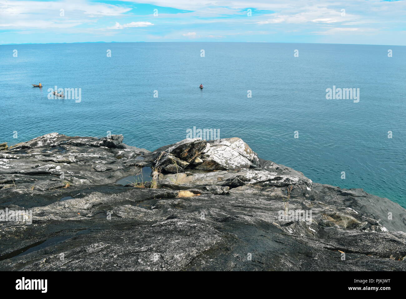 Beeindruckende Felsformationen an der Tempelanlage Beach, Lake Malawi, Malawi Stockfoto