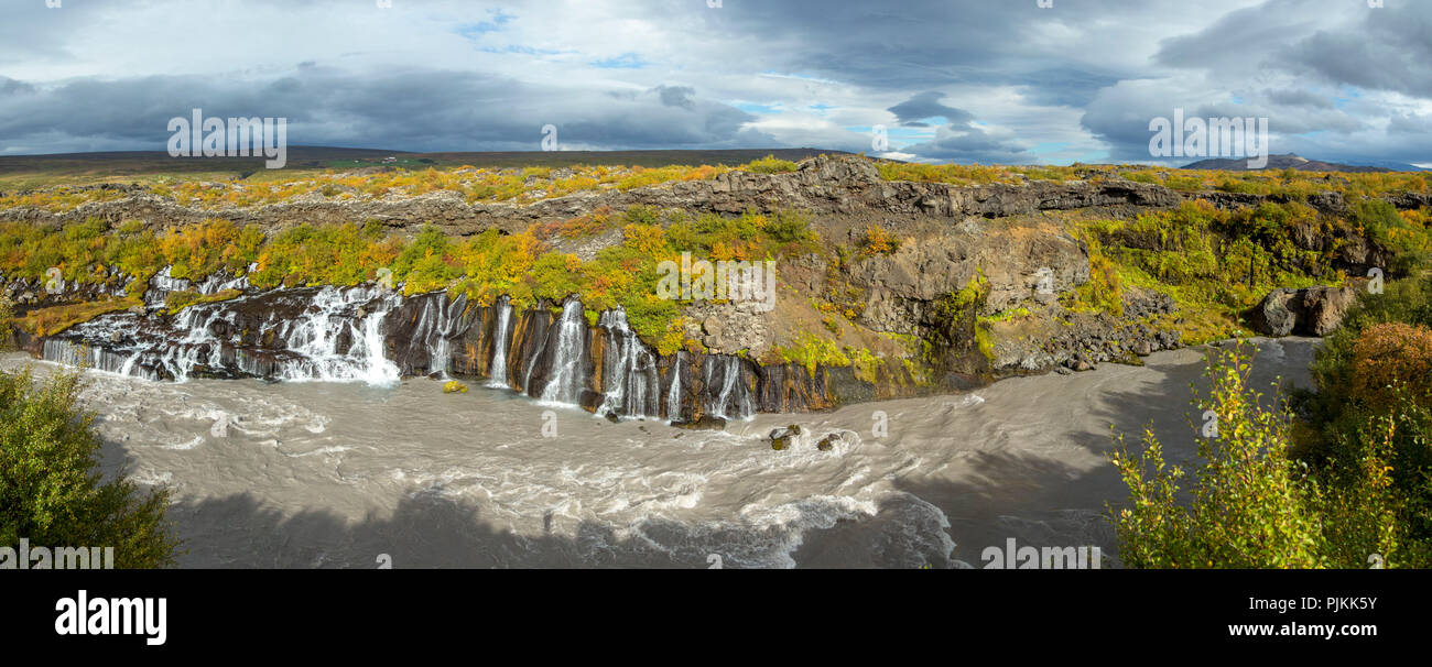 Island, Barnafoss, West Island, herbstliche Farben, trübe Stimmung, schmutzige Schmelzwasser, Stockfoto