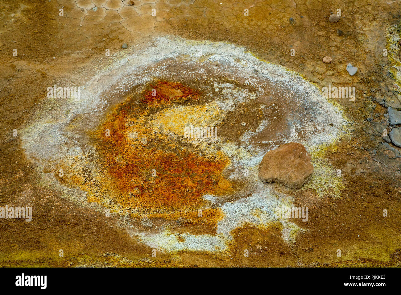 Island, Myvatn region, solfatara Feld Námaskarð, Schwefel Ausblühungen, Schwefel Feder Stockfoto