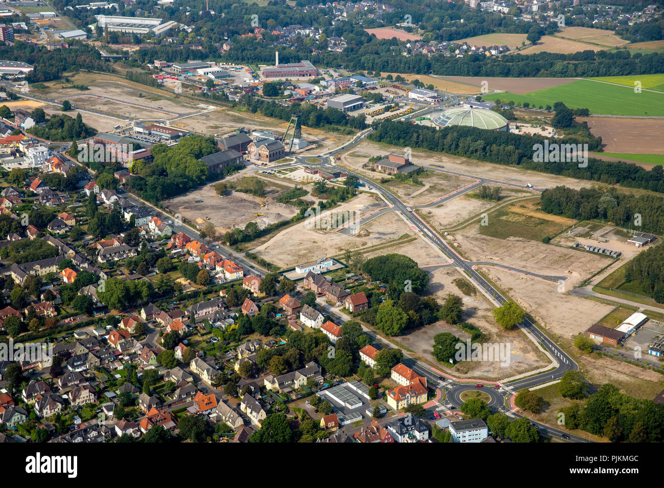 Luftaufnahme, Standort der ehemaligen Zeche Fürst Leopold Welle 2, Dorsten, Ruhrgebiet, Nordrhein-Westfalen, Deutschland Stockfoto