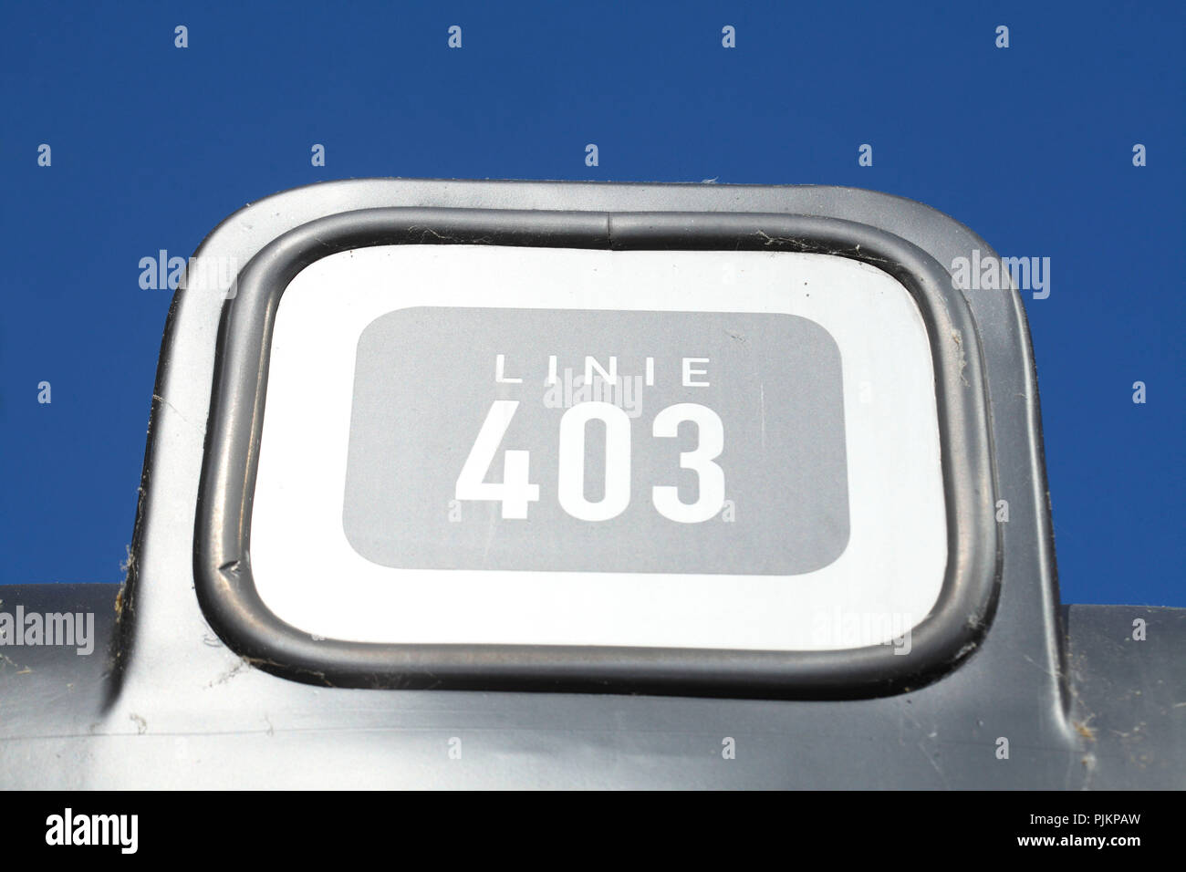Wegweiser Linie 403, alte Straßenbahn, La Paz Zug, in einem Restaurant in der Kampstraße, Dortmund, Ruhrgebiet, Nordrhein-Westfalen, Deutschland, Europa Stockfoto