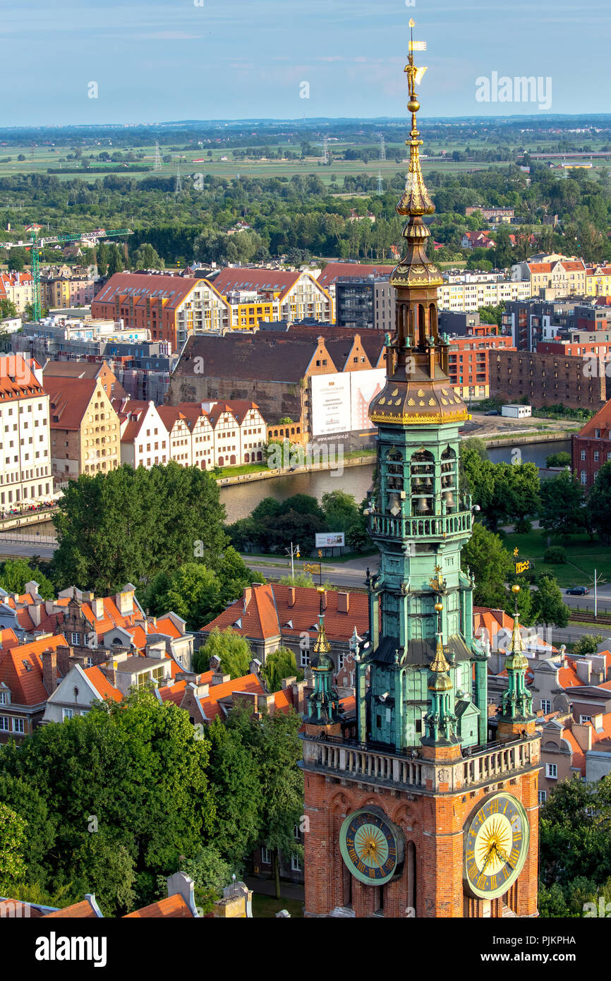 Danzig, Blick von der St. Mary's Kirche, Turm, Rathaus, Altstadt Danzig, Danzig, Pommern, Westpommern, Polen Stockfoto
