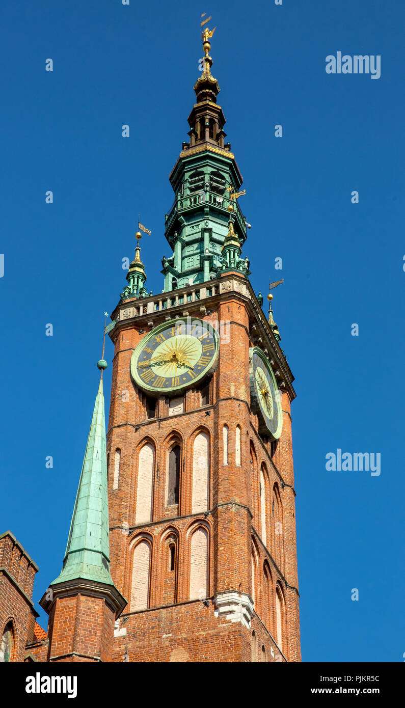 Rathaus, Turmuhr, Danzig, Danzig, Pommern, Westpommern, Polen Stockfoto