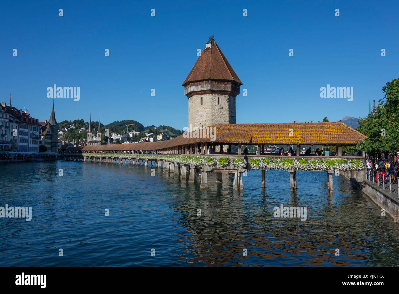 Kapellbrücke und dem Wasserturm, Luzern, Vierwaldstätter See, Kanton Luzern, Schweiz Stockfoto