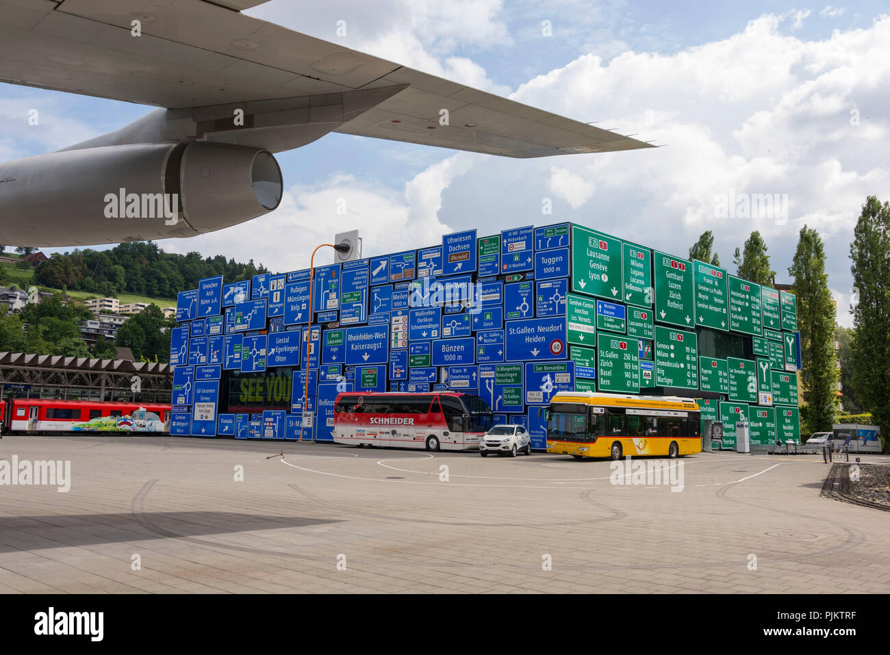 Straßenschilder und Transport, Verkehrshaus der Schweiz, Museum, Luzern, den Vierwaldstättersee, Kanton Luzern, Schweiz Stockfoto