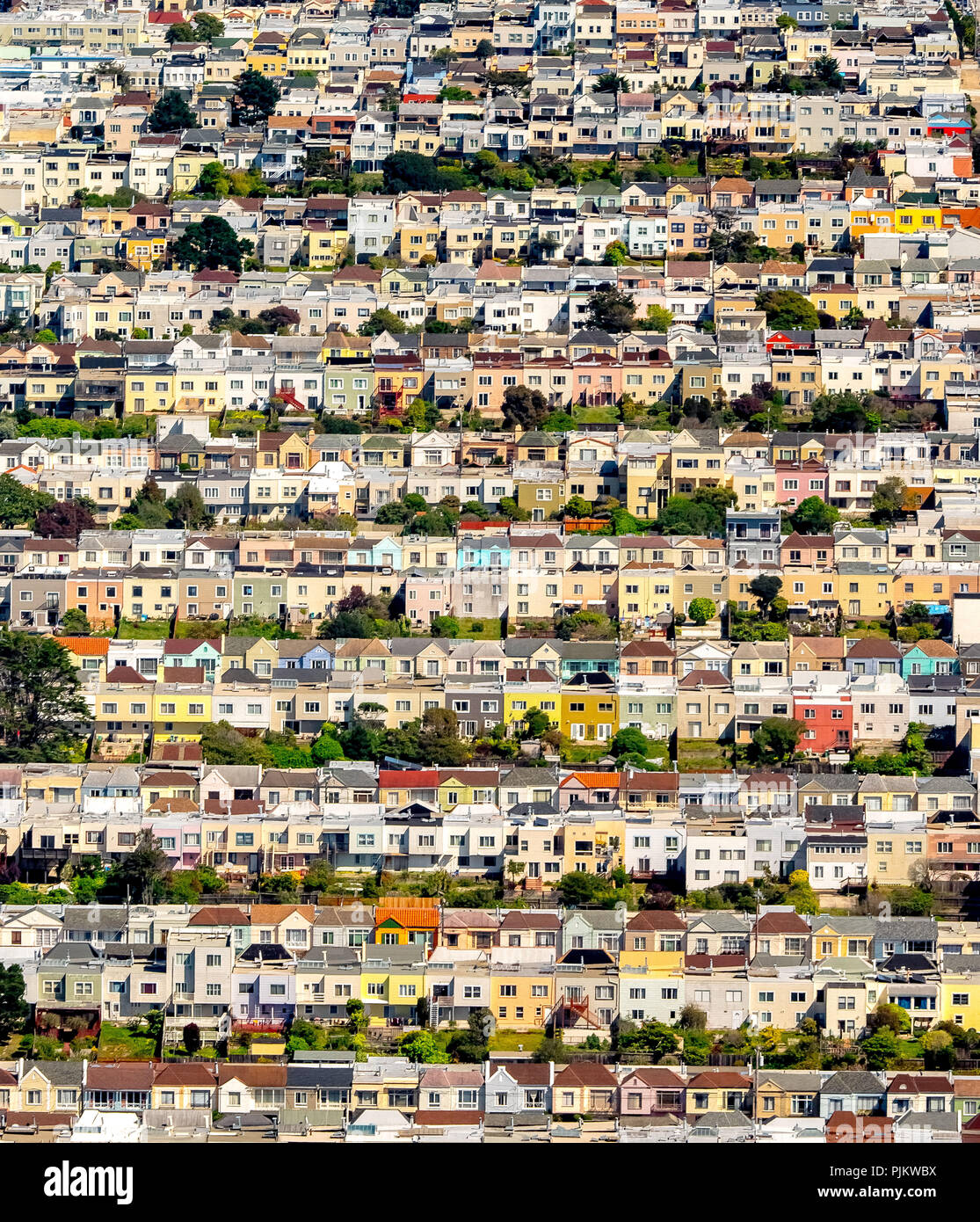 Wohnhaus Zeilen, Häuserzeilen, Doelger Stadt, äußere Sonnenuntergang, West San Francisco, San Francisco, San Francisco Bay Area, United States, California, United States Stockfoto