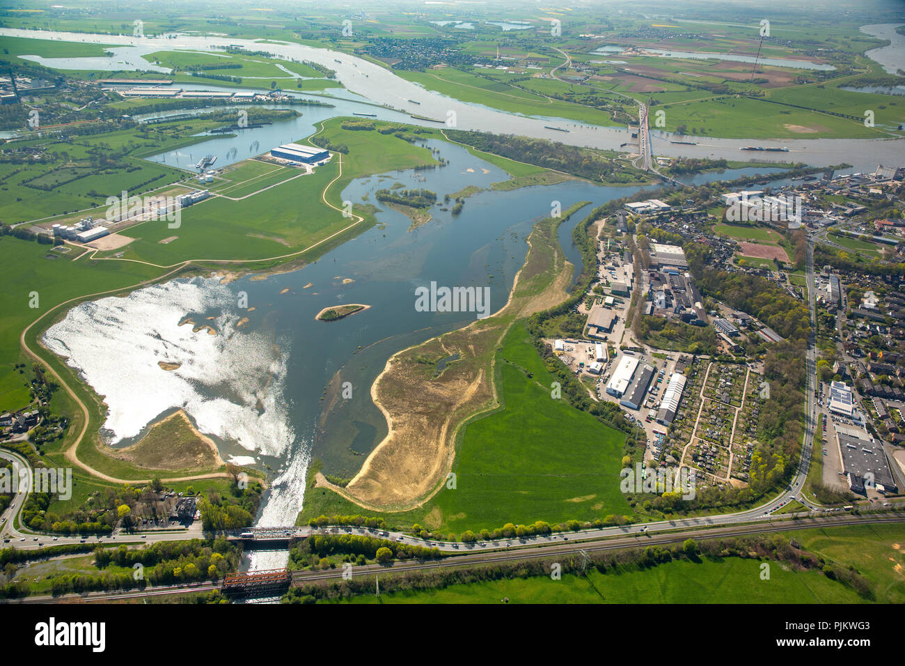 Lippe Mündung in den Rhein, Wiederaufbau, Naturschutz, Überschwemmungsgebieten, Lippeverband, Wesel, Ruhrgebiet, Nordrhein-Westfalen, Deutschland Stockfoto