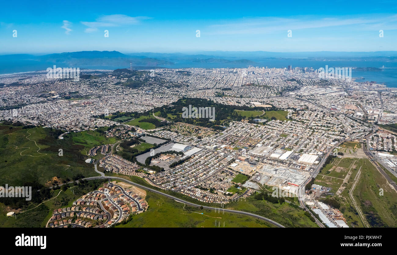 Blick auf San Francisco aus dem Süden, South San Francisco, San Francisco Bay Area, Vereinigten Staaten von Amerika, Kalifornien, USA Stockfoto