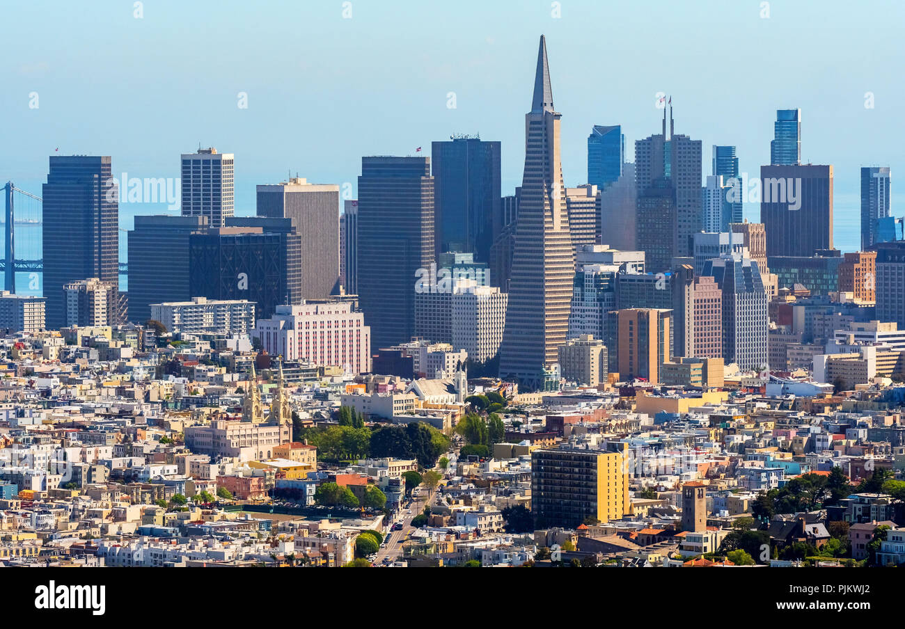 Blick von Norden auf das Finanzviertel mit Transamerica Pyramid, San Francisco, San Francisco Bay Area, Vereinigten Staaten von Amerika, Kalifornien, USA Stockfoto