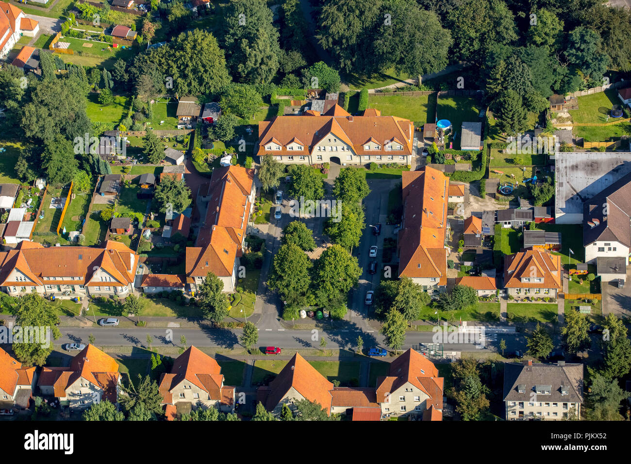 Historische Zeche Siedlung, zeche Häuser, bottrop-welheim Gartenstadt Welheim, Bottrop, Ruhrgebiet, Nordrhein-Westfalen, Deutschland Stockfoto