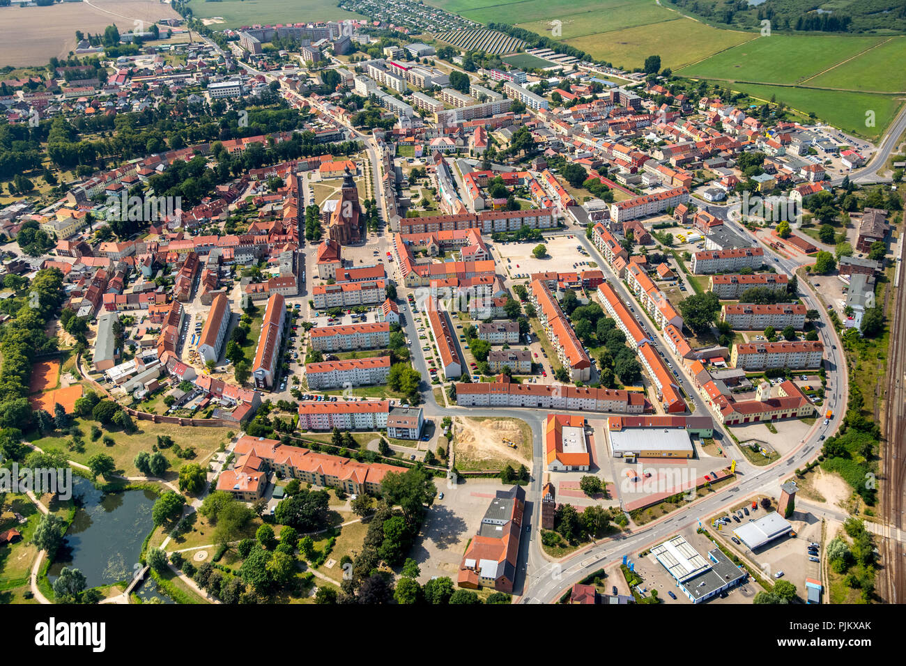 Überblick über das Zentrum von Demmin, Malchin, Mecklenburgische Seenplatte, Mecklenburgische Schweiz, Mecklenburg-Vorpommern, Deutschland Stockfoto