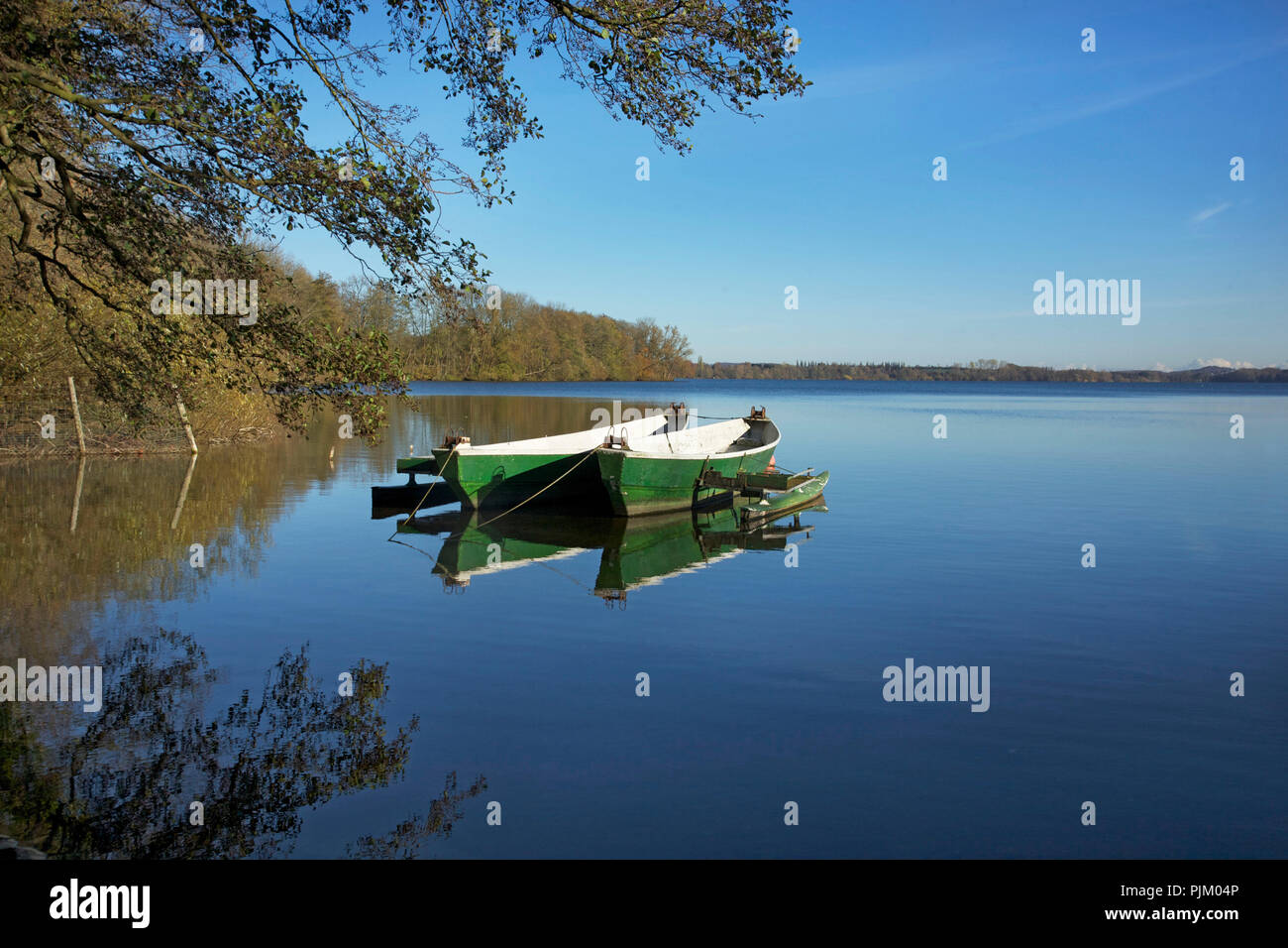 Fischerboote auf dem Großen Plöner See in der Nähe von Ascheberg. Stockfoto