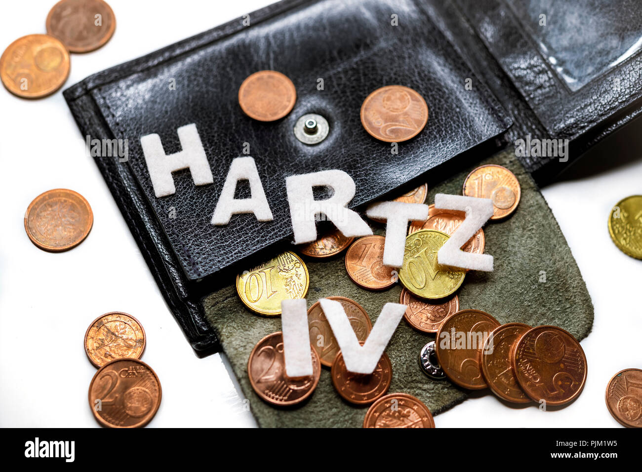 Brieftasche, kleine Änderung, Schriftzug Hartz IV Stockfoto