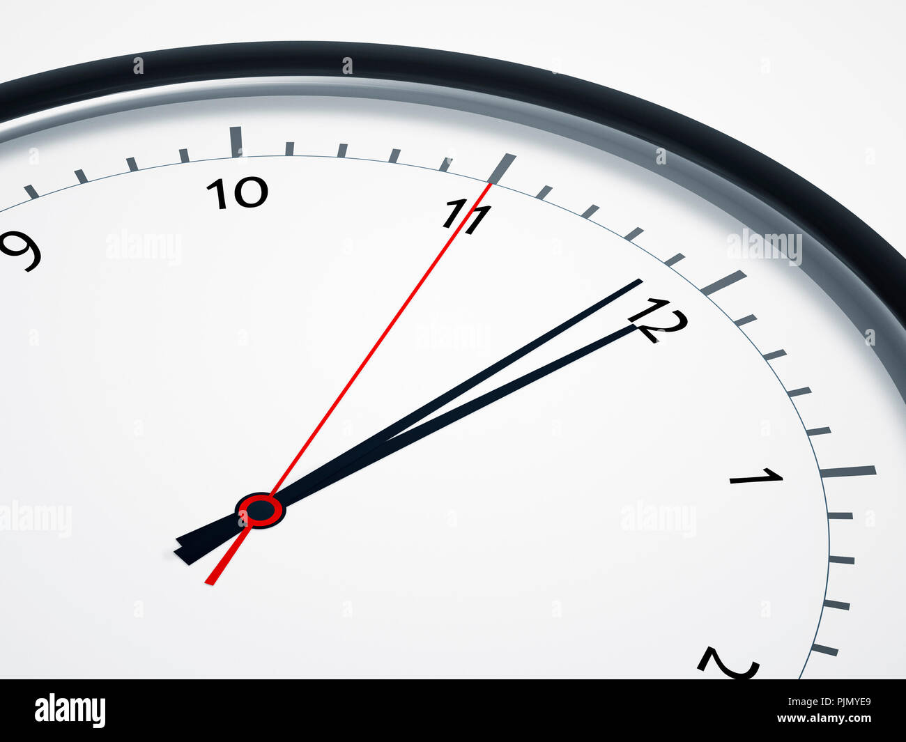 Ein Bild einer schönen Uhr fünf Sekunden vor zwölf Stockfoto