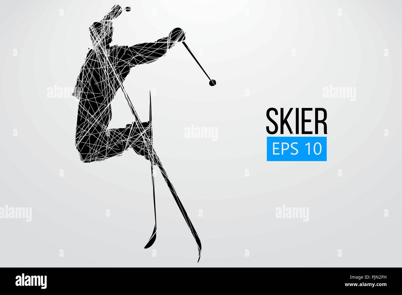 Silhouette eines Skifahrers isoliert springen. Hintergrund und Text auf einem separaten Layer, Farbe kann mit einem Klick geändert werden. Vector Illustration Stock Vektor