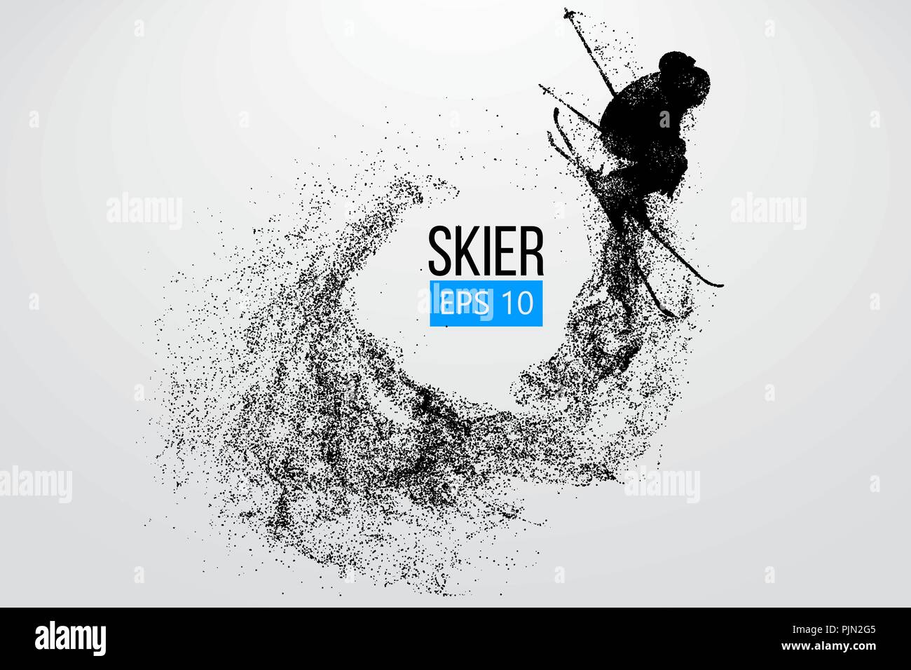 Silhouette eines Skifahrers isoliert springen. Hintergrund und Text auf einem separaten Layer, Farbe kann mit einem Klick geändert werden. Vector Illustration Stock Vektor