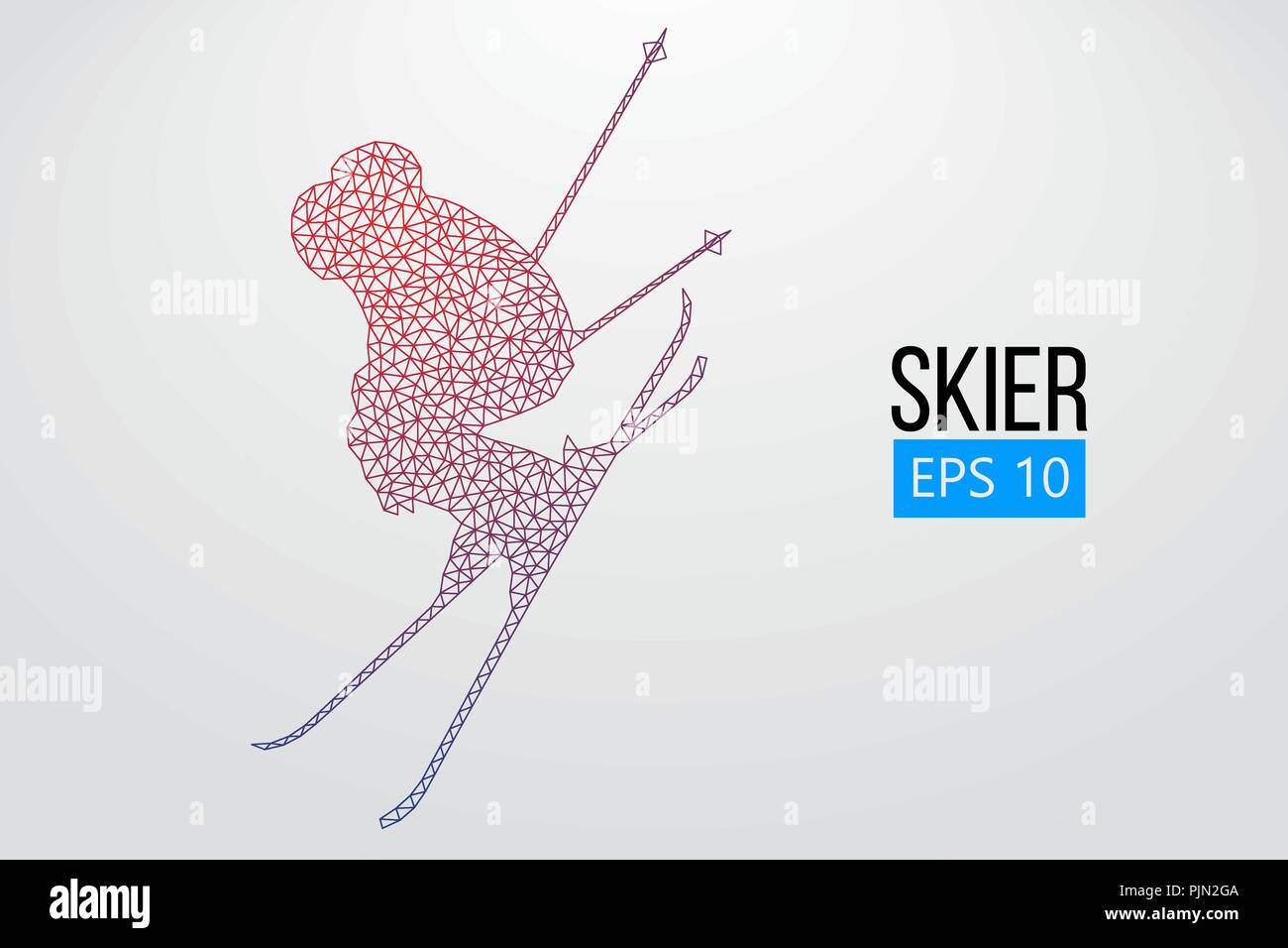 Silhouette eines Skifahrers isoliert springen. Hintergrund und Text auf einem separaten Layer, Farbe kann mit einem Klick geändert werden. Vector Illustration Stock Vektor