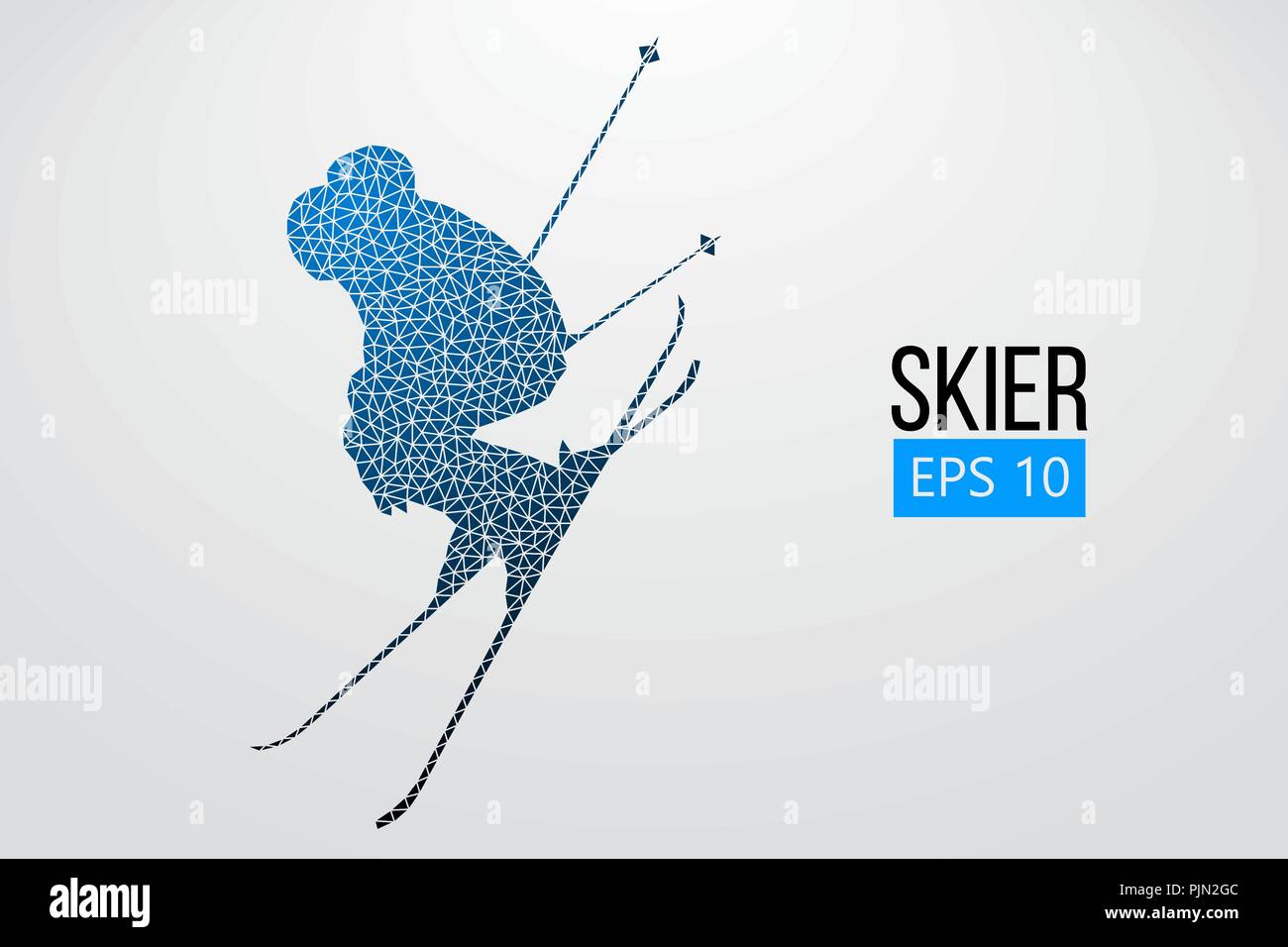 Silhouette eines Skifahrers isoliert springen. Hintergrund und Text auf einem separaten Layer, Farbe kann mit einem Klick geändert werden. Vector Illustration Stock Vektor