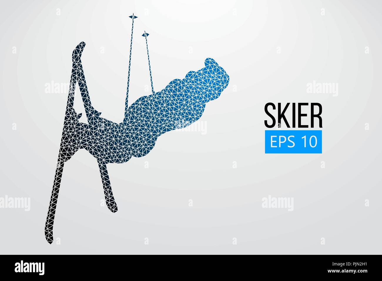 Silhouette eines Skifahrers isoliert springen. Hintergrund und Text auf einem separaten Layer, Farbe kann mit einem Klick geändert werden. Vector Illustration Stock Vektor