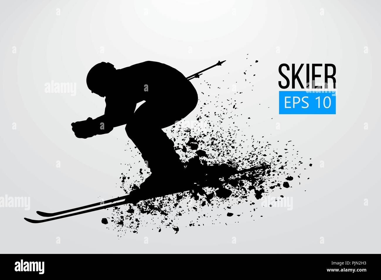 Silhouette eines Skifahrers isoliert. Hintergrund und Text auf einem separaten Layer, Farbe kann mit einem Klick geändert werden. Vector Illustration Stock Vektor