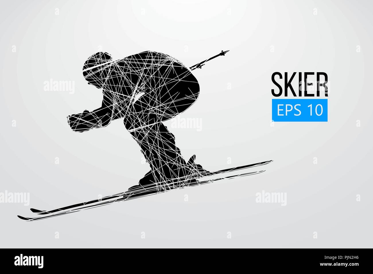 Silhouette eines Skifahrers isoliert. Hintergrund und Text auf einem separaten Layer, Farbe kann mit einem Klick geändert werden. Vector Illustration Stock Vektor