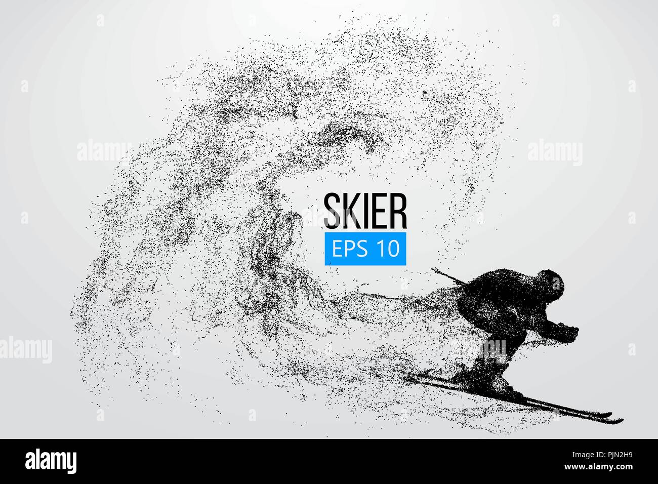 Silhouette eines Skifahrers isoliert. Hintergrund und Text auf einem separaten Layer, Farbe kann mit einem Klick geändert werden. Vector Illustration Stock Vektor