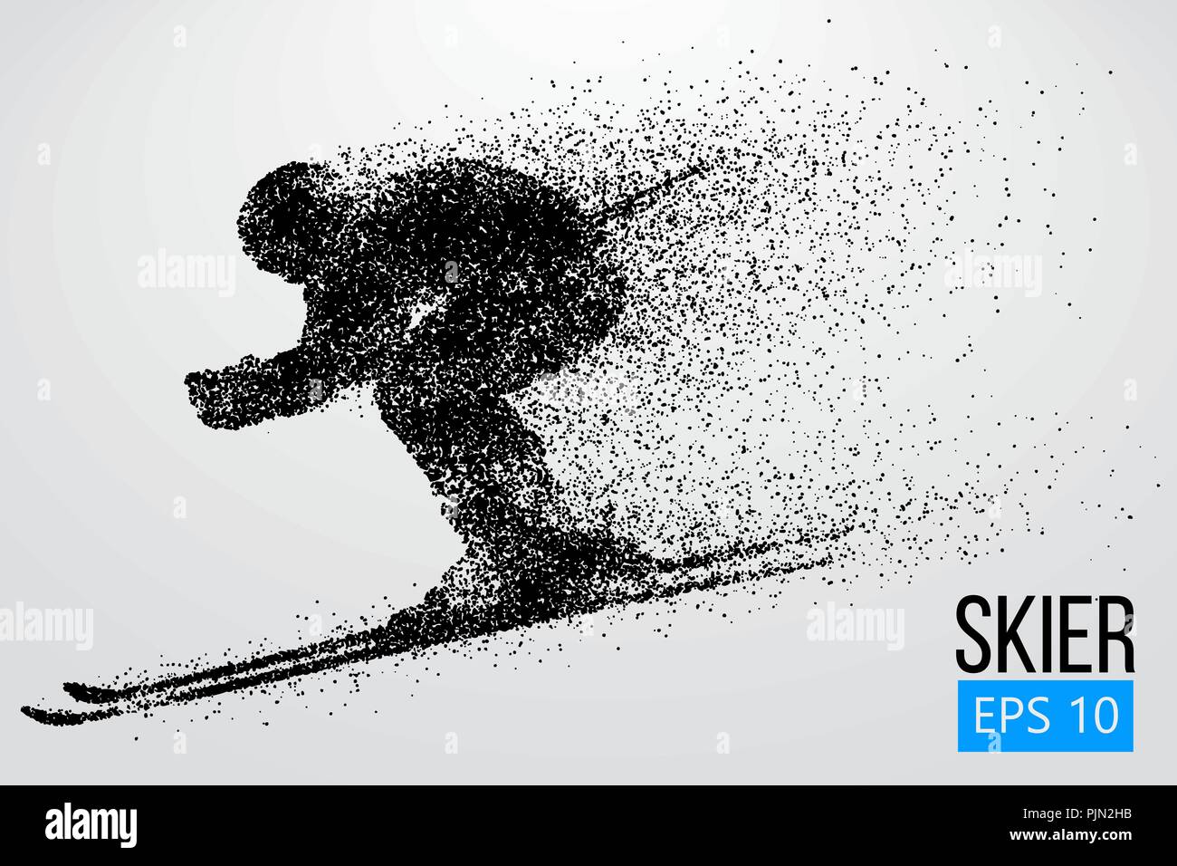 Silhouette eines Skifahrers isoliert. Hintergrund und Text auf einem separaten Layer, Farbe kann mit einem Klick geändert werden. Vector Illustration Stock Vektor