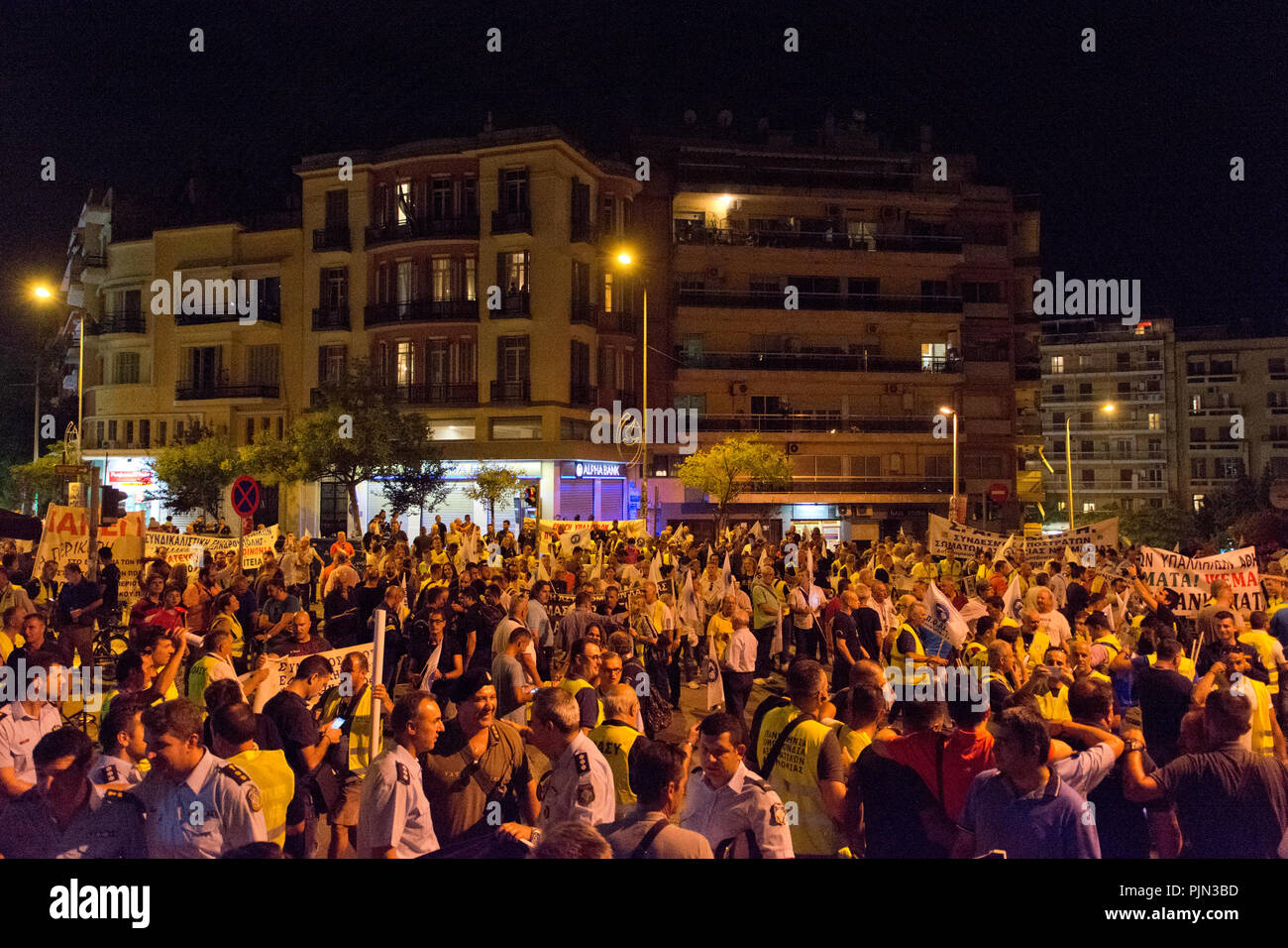 Thessaloniki, Griechenland. 07 Sep, 2018. Demonstration von uniformierten Mitarbeiter einen Tag vor der Eröffnung der 83. Internationalen Messe von Thessaloniki die griechische Premierminister Alexis Tsipras. Credit: Achilleas Pagourtzis/Pacific Press/Alamy leben Nachrichten Stockfoto