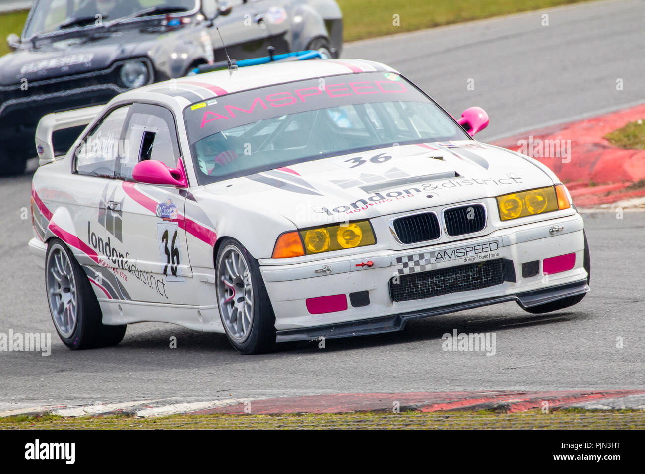 1993 BMW M3 E36 Evo, Klasse D, mit Fahrer Mark Smith während der cscc Racetruck Open Serie Rennen in Snetterton, Norfolk, Großbritannien. Stockfoto