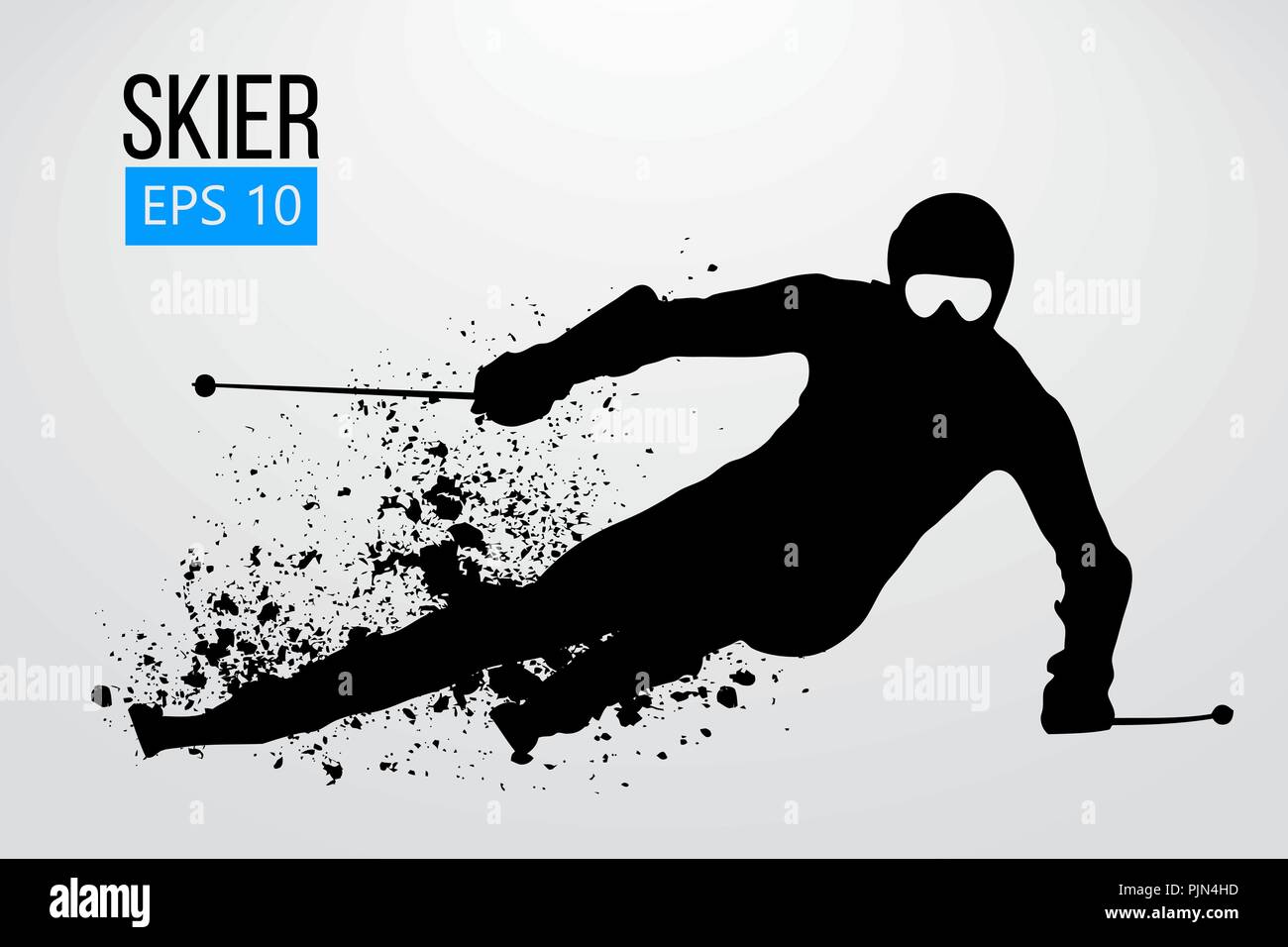 Silhouette eines Skifahrers isoliert. Hintergrund und Text auf einem separaten Layer, Farbe kann mit einem Klick geändert werden. Vector Illustration Stock Vektor