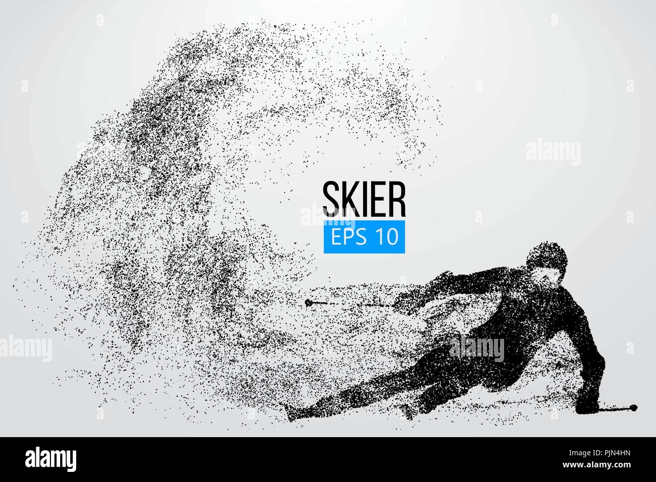 Silhouette eines Skifahrers isoliert. Hintergrund und Text auf einem separaten Layer, Farbe kann mit einem Klick geändert werden. Vector Illustration Stock Vektor