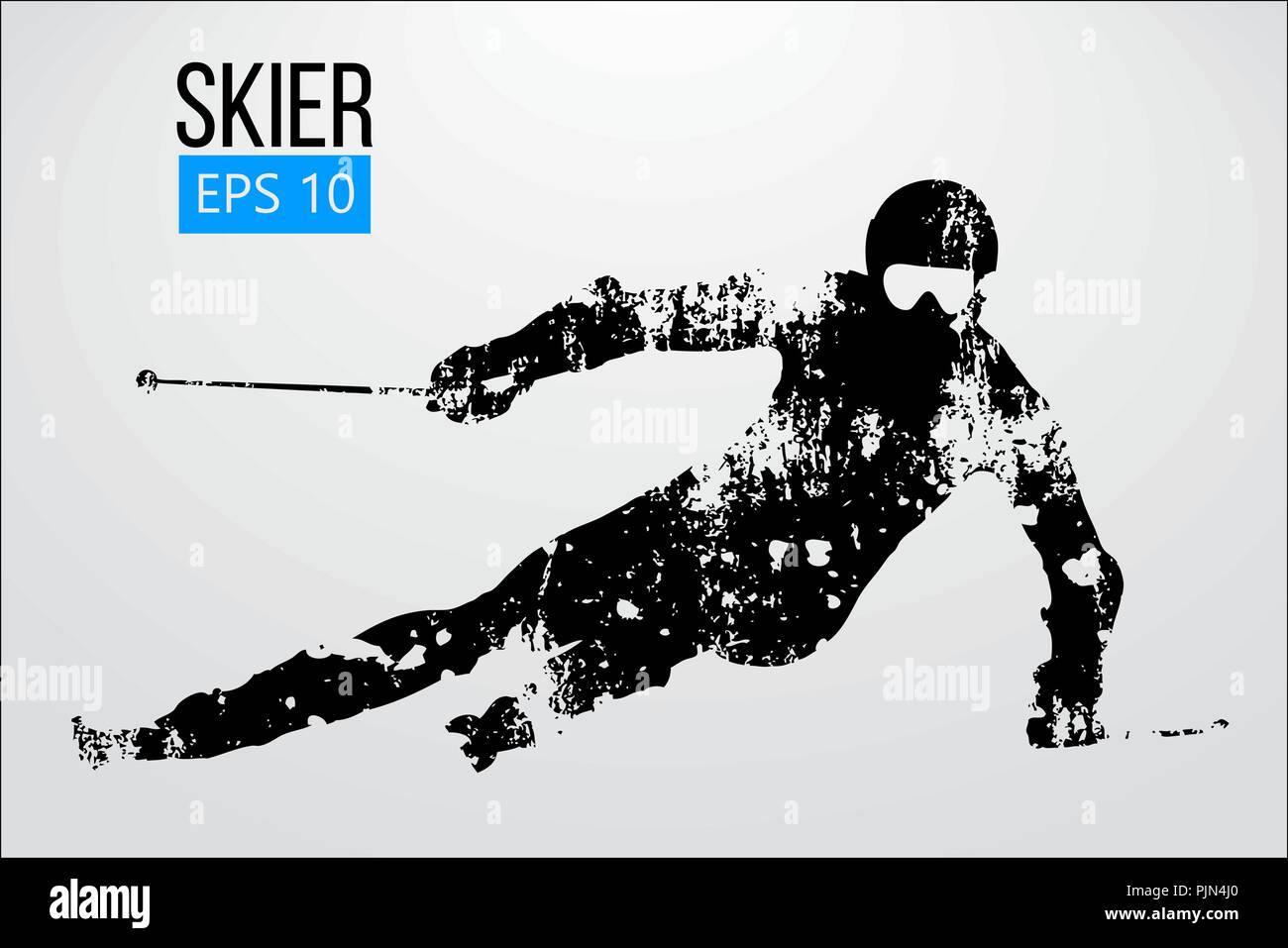 Silhouette eines Skifahrers isoliert. Hintergrund und Text auf einem separaten Layer, Farbe kann mit einem Klick geändert werden. Vector Illustration Stock Vektor