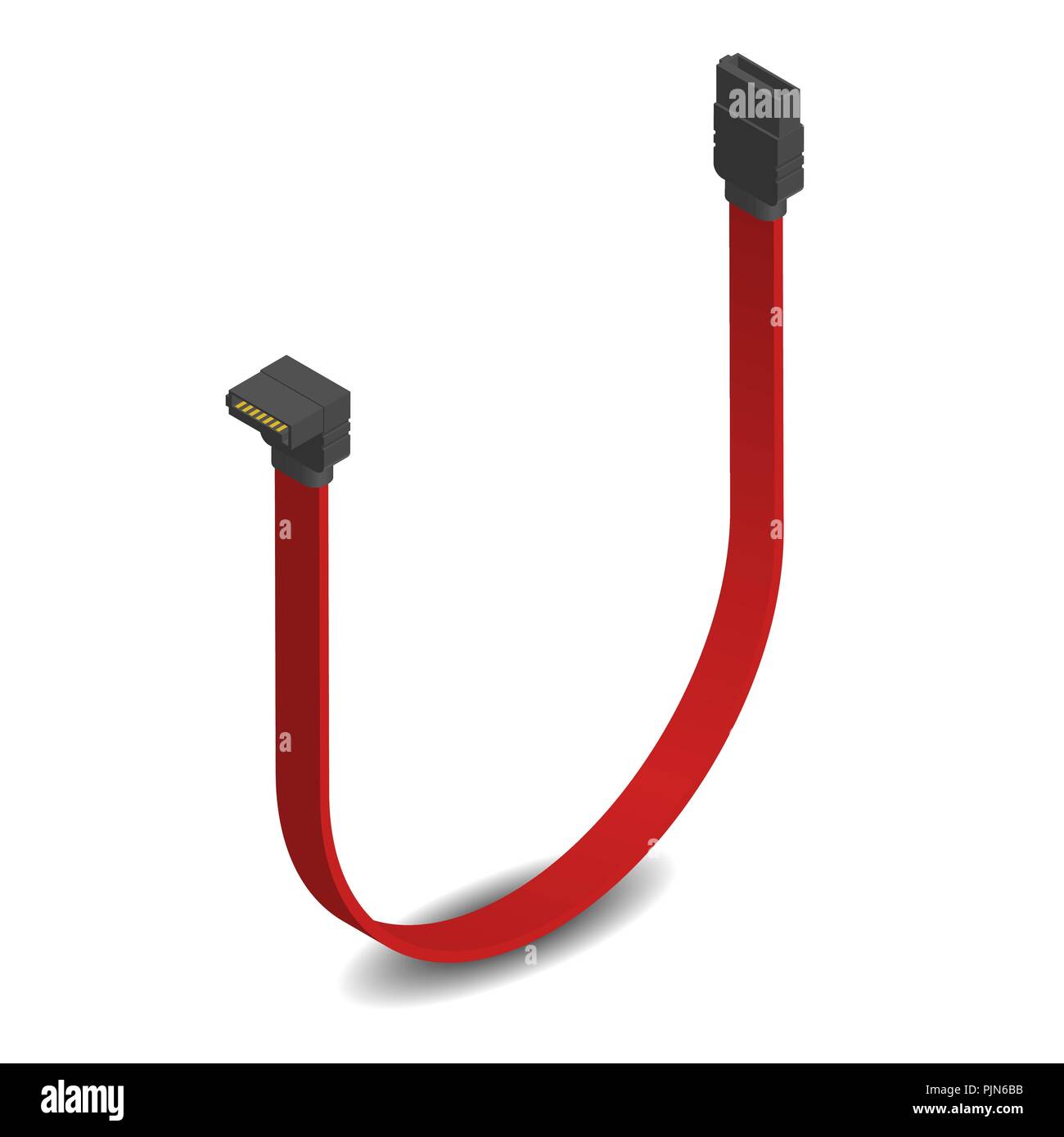 SATA-Stecker mit dem roten Kabel. Element für die Gestaltung von digitalen Geräten und Computer Zubehör. Isometrische 3D-Stil, Vector Illustration. Stock Vektor