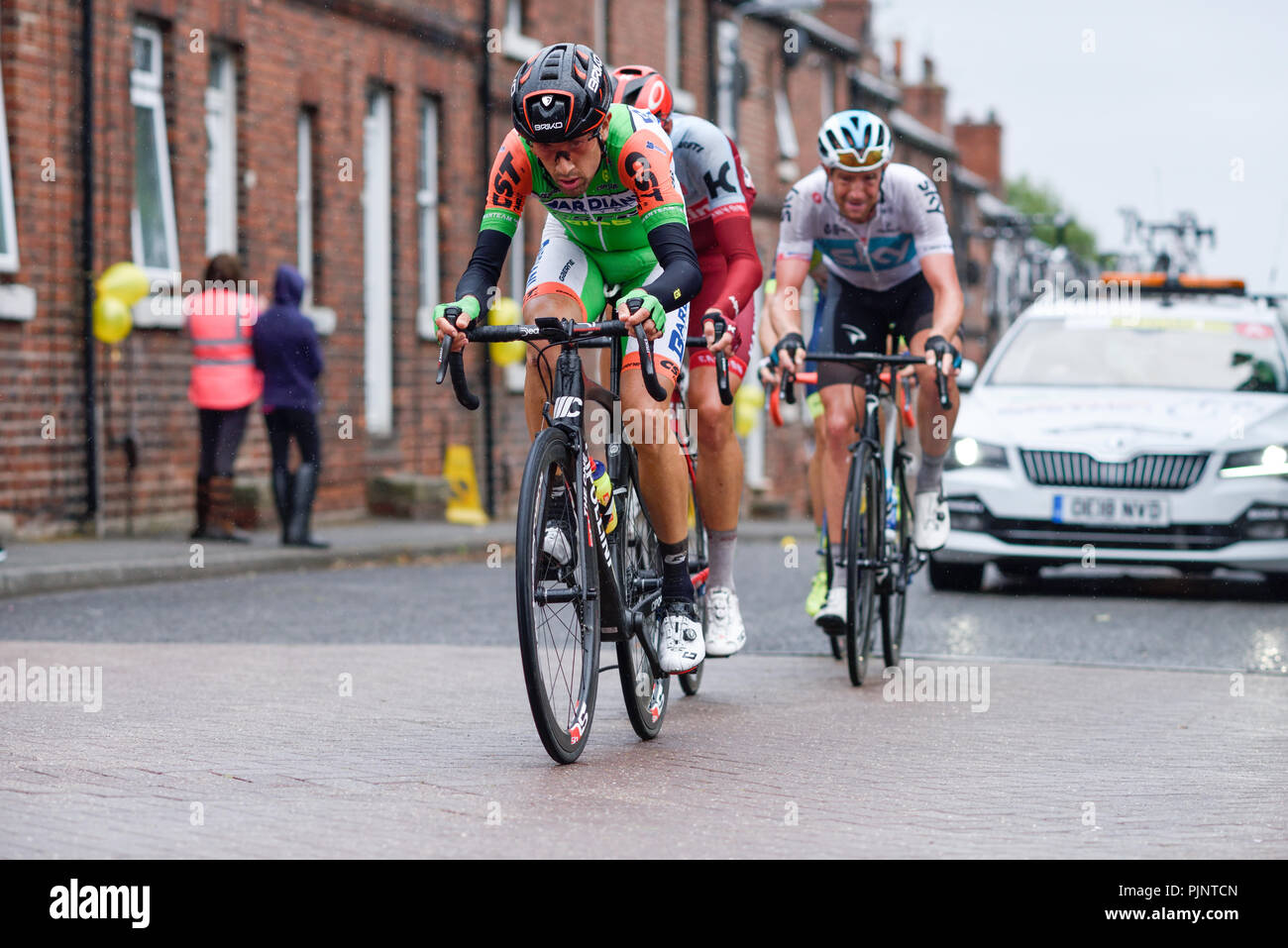 Newstead, Nottinghamshire, UK: 08. September 2018. Das Team Sky Rider Ian Stannard gewinnt Etappe 7 in Mansfield. Team Rider Ian Stannard gewinnt Etappe 7 des OVO Tour Großbritannien. Stockfoto