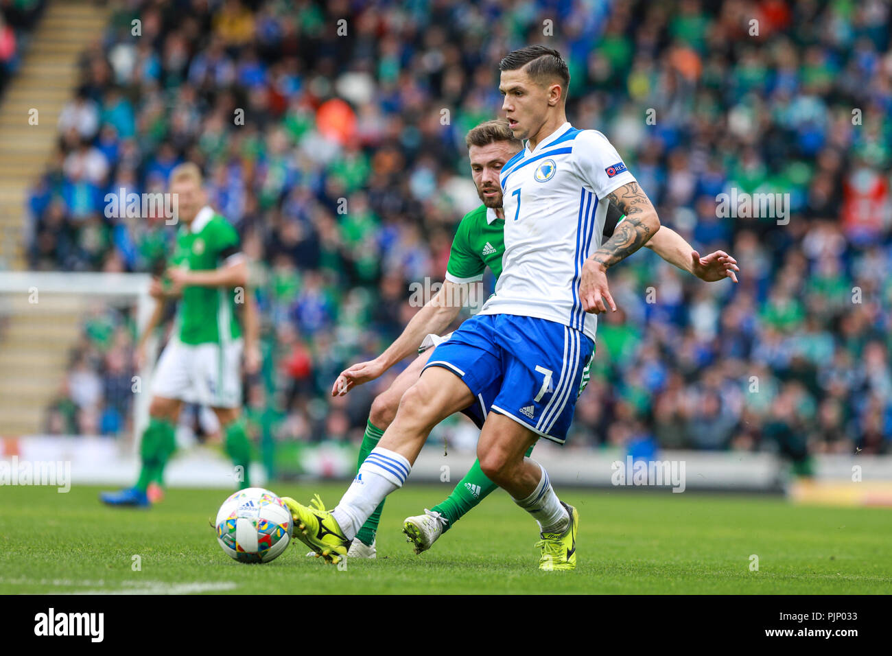 Belfast, Nordirland. Samstag, 08 September, 2018 Muhamed Besic von Bosnien & Herzegowina Kredit: Graham Service Credit: Graham Service/Alamy leben Nachrichten Stockfoto