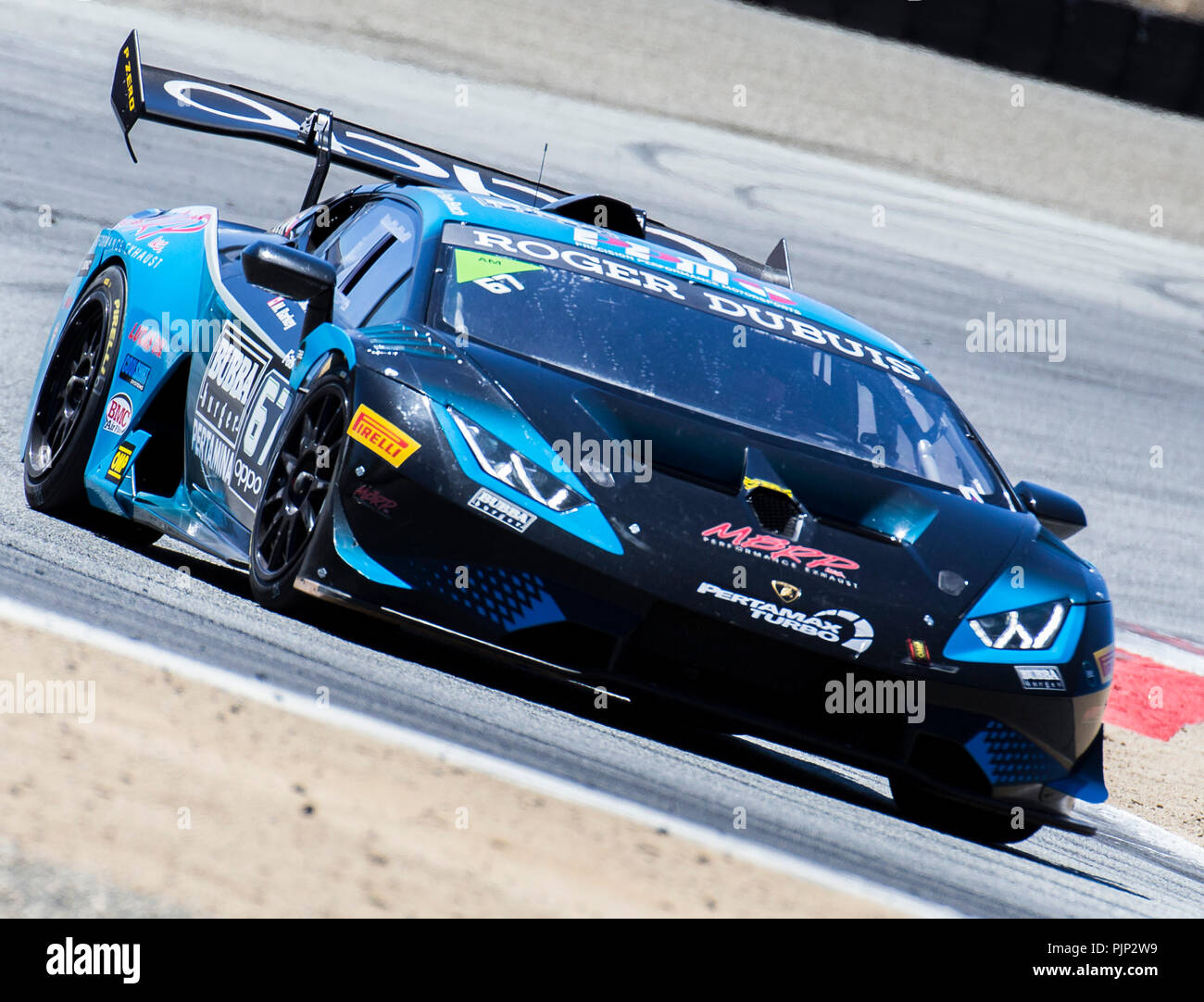 Monterey, CA, USA. 08 Sep, 2018. A. #67 Fahrer S. Holbrook/M. Barkey aus Turn 2 Während der Continental Grand Prix Monterey Lamborghini Super Trofeo auf Weathertech Raceway Laguna Seca in Monterey, CA Thurman James/CSM/Alamy leben Nachrichten Stockfoto