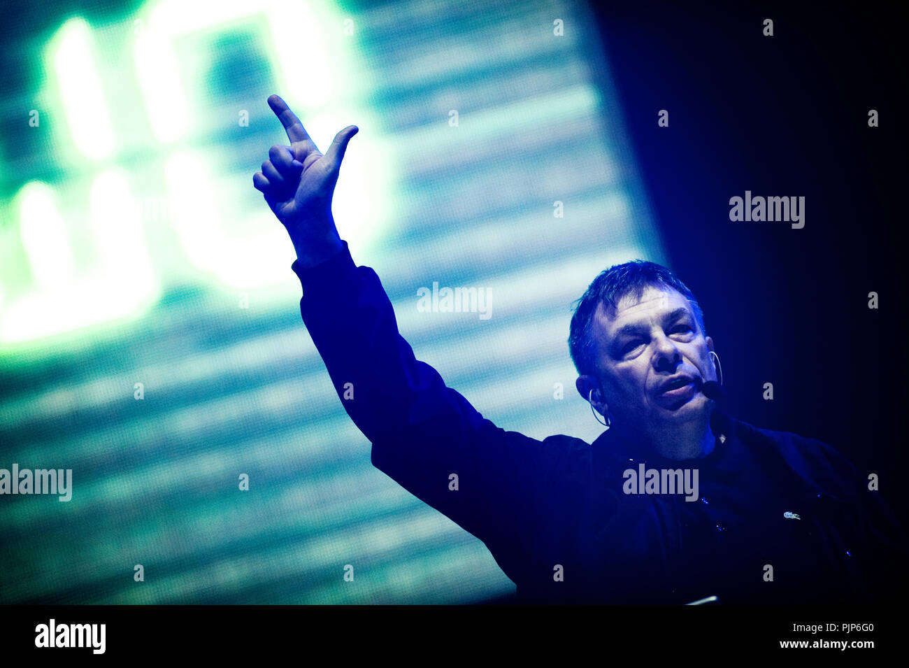 Deutsche Musiker und Komponist Karl Bartos im Konzert an Tag Festival des Sünders (Belgien, 30/10/2011) Stockfoto