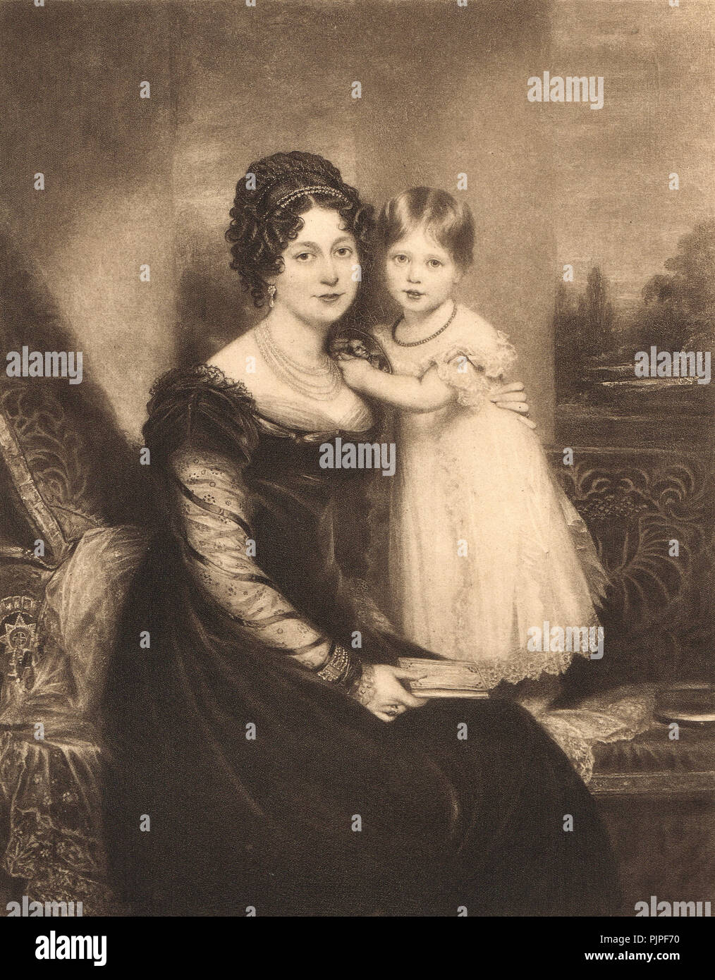 Prinzessin Victoria (die zukünftige Königin Victoria im Alter von zwei) mit ihrer Mutter, der Herzogin von Kent in 1821 Stockfoto