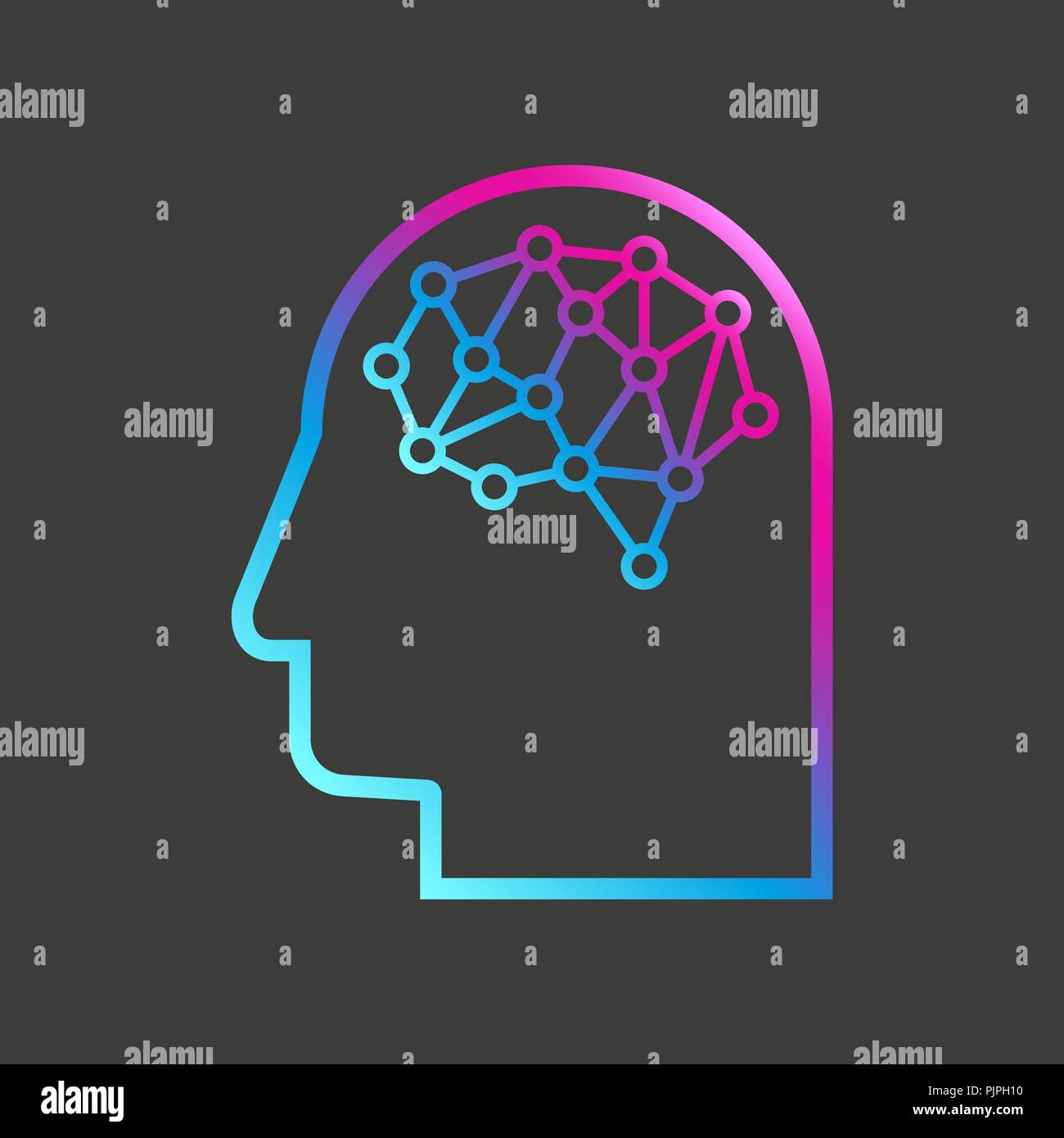 Künstliche Intelligenz. Das Bild des menschlichen Kopfes skizziert, in dem es eine abstrakte Platine ist. EPS 10. Stock Vektor