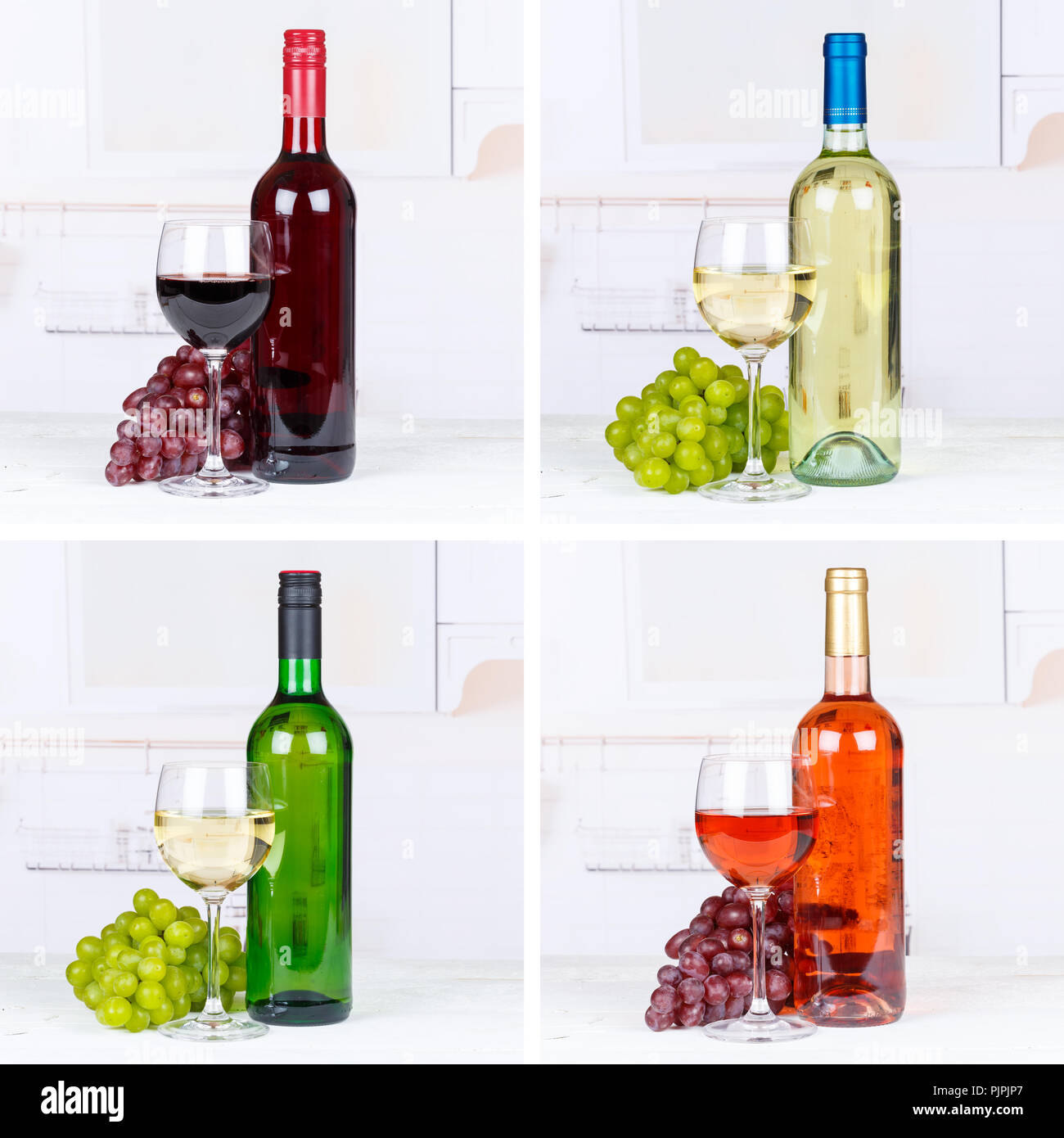 Rote und weiße Rose Wein Flaschen trinken Weine Sammlung Alkohol Stockfoto